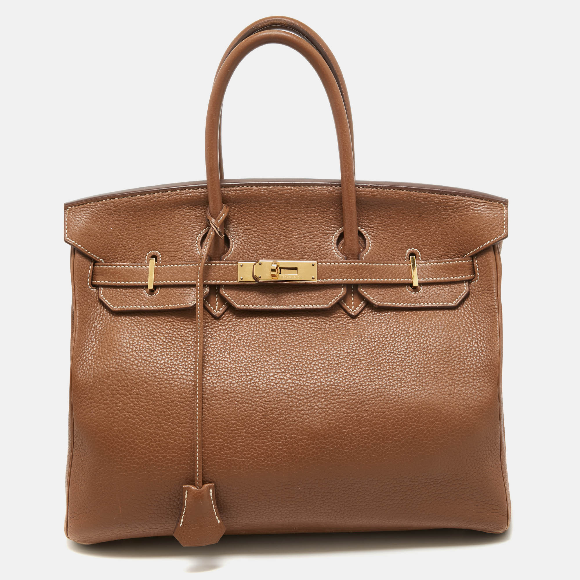 

Hermes Gold Taurillon Clemence Leather Gold Finish Birkin 35 Bag, Brown