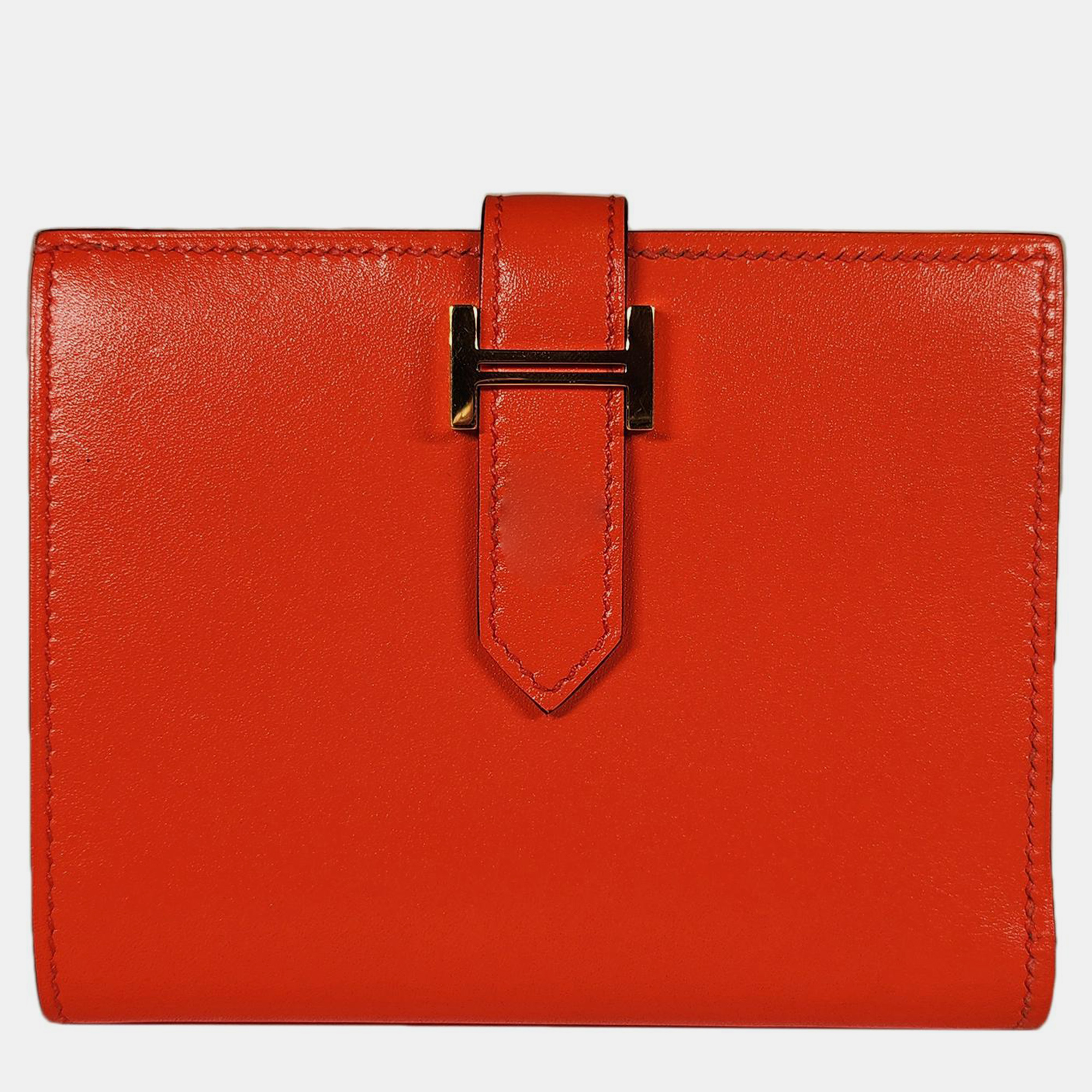 

Hermes Orange Poppy Tadelakt Compact Bearn Wallet with GHW