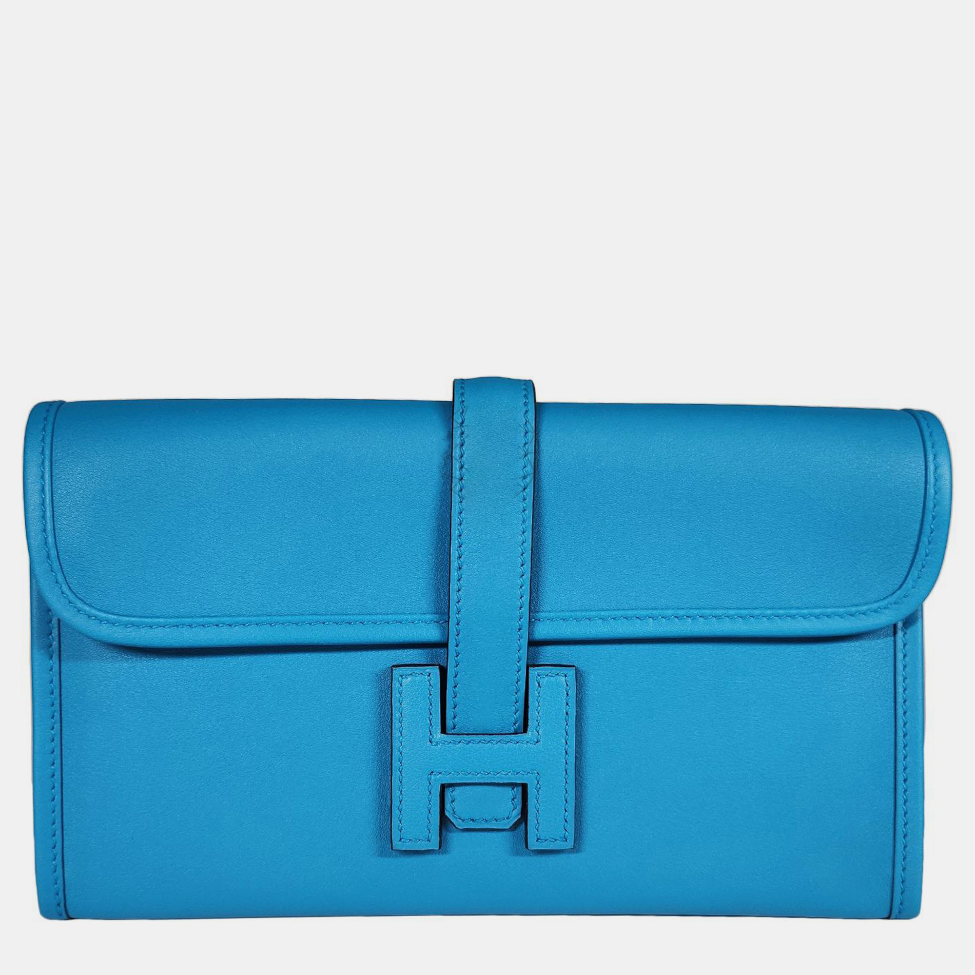 

Hermes Bleu Zanzibar Swift Jige Duo wallet PHW, Blue