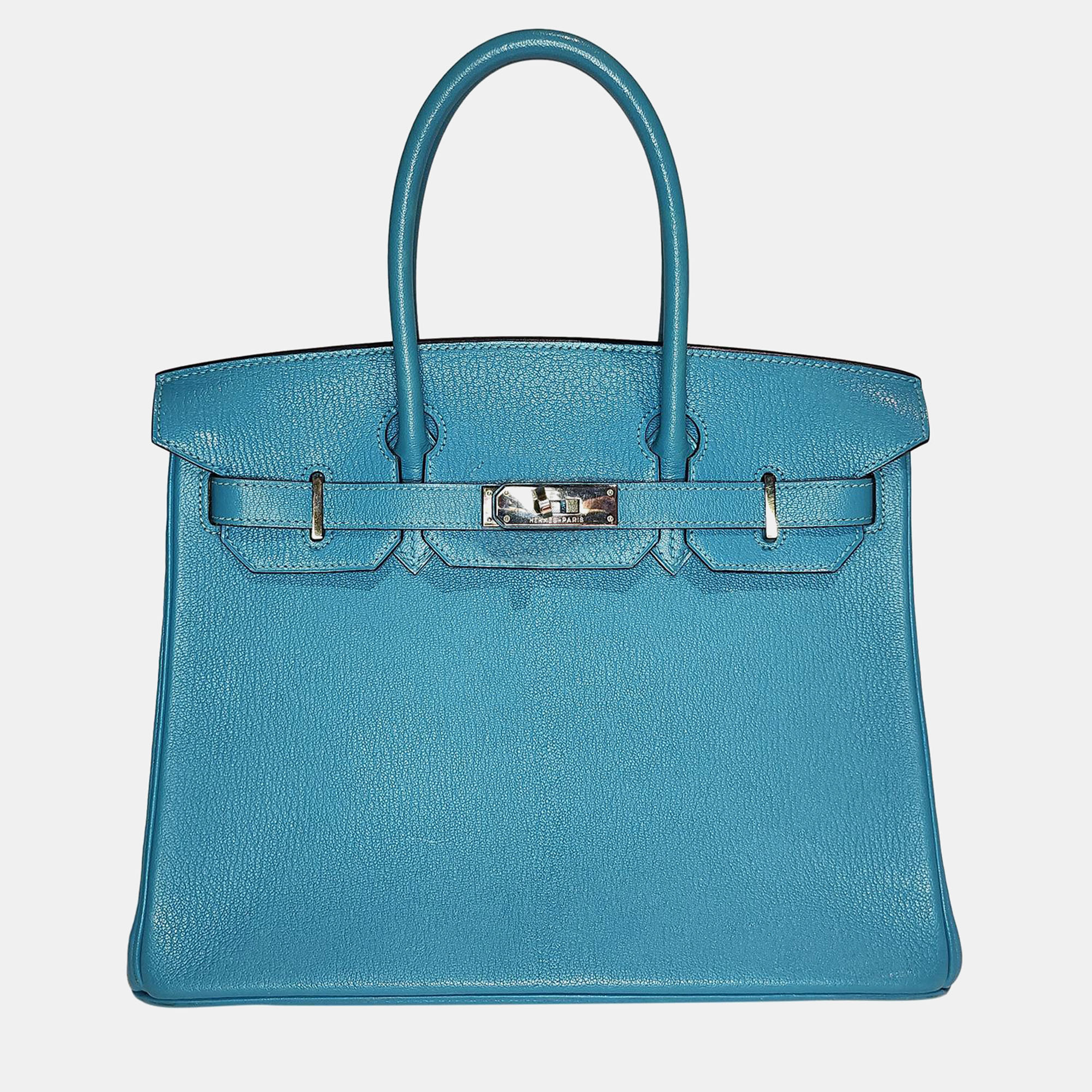 

Hermes Teal Chevre Leather PHW Birkin 30, Blue