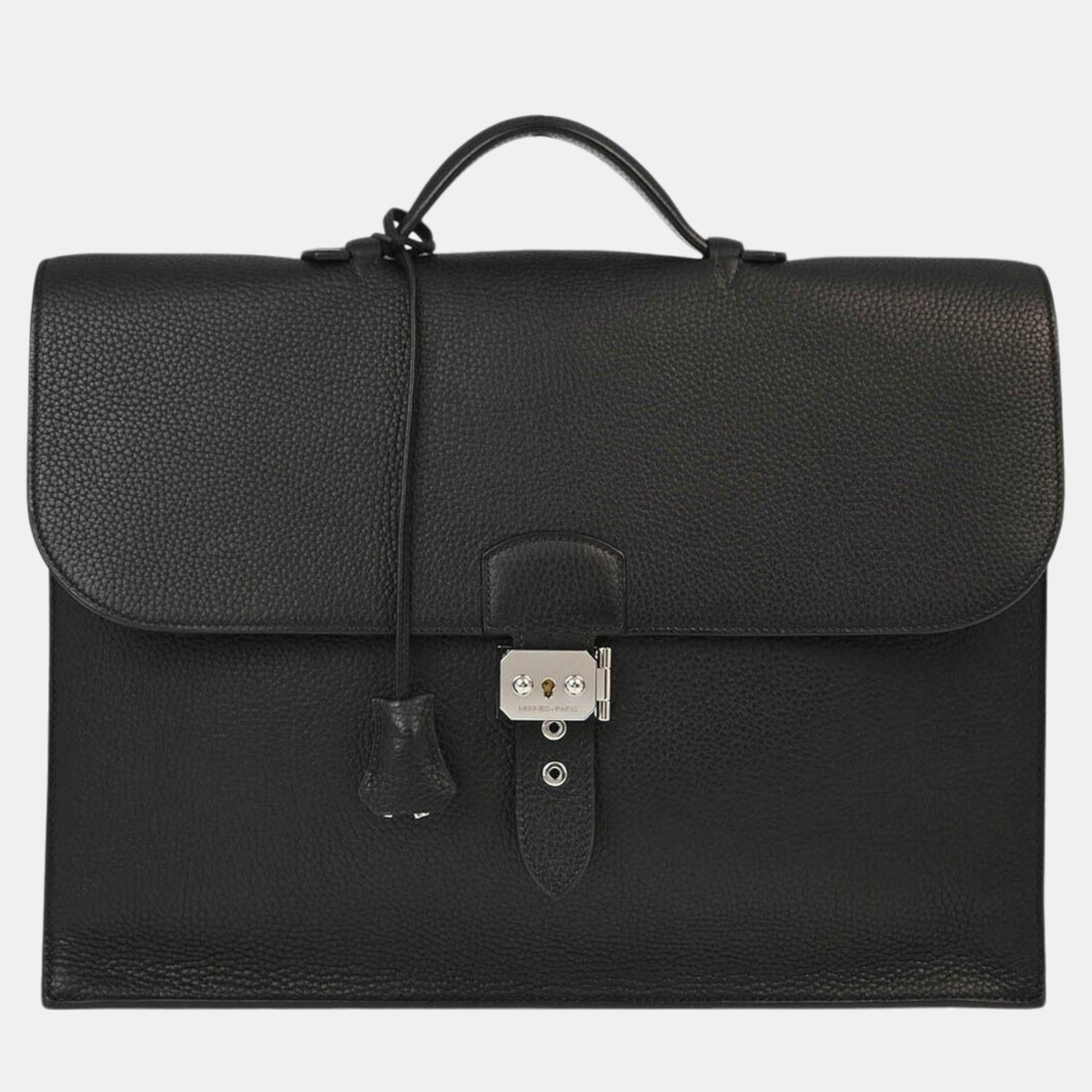 

Hermes Black Taurillon Clemence Sac a Depeches 38 Briefcase