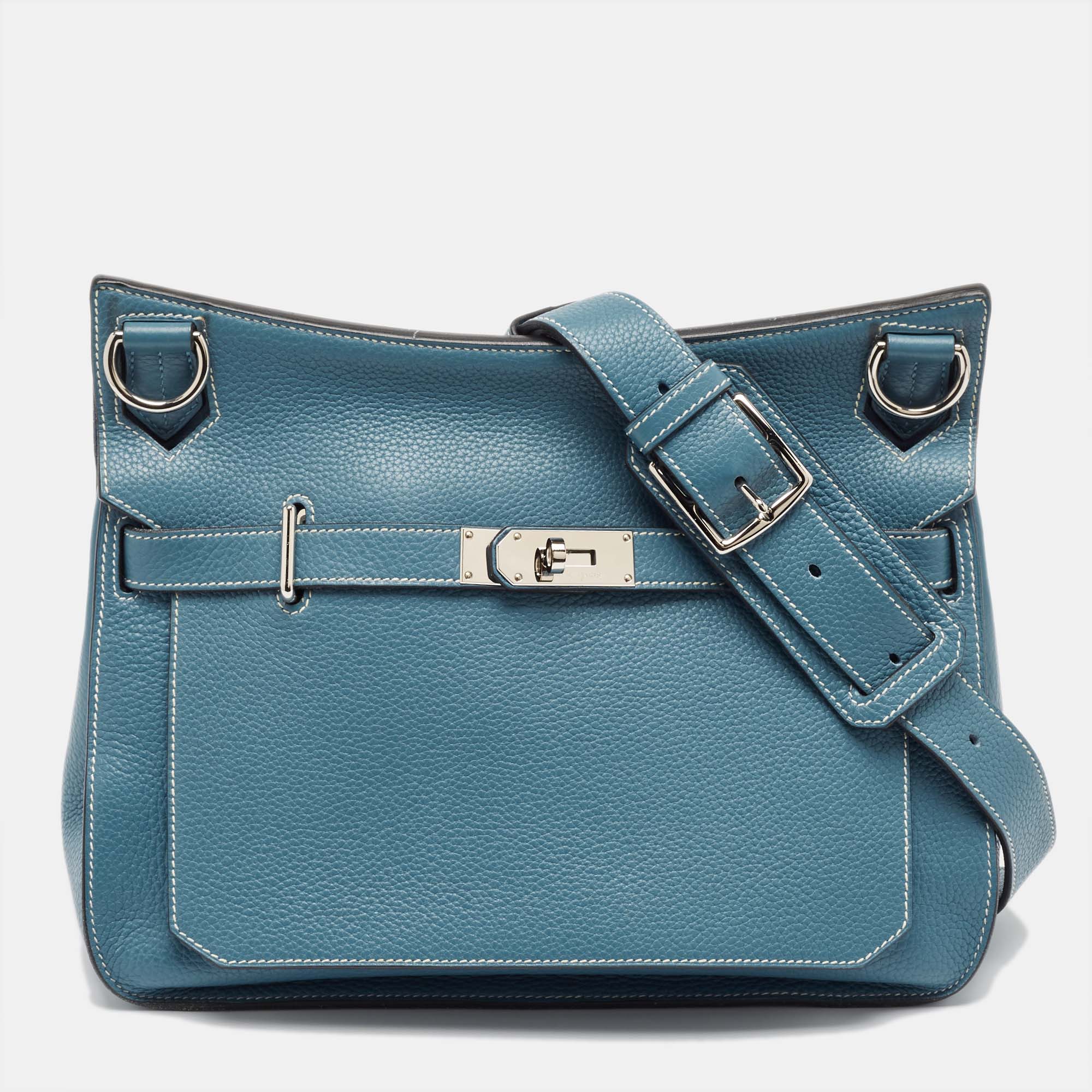 

Hermes Bleu Jean Togo Leather Palladium Finish Jypsiere 34 Bag, Blue