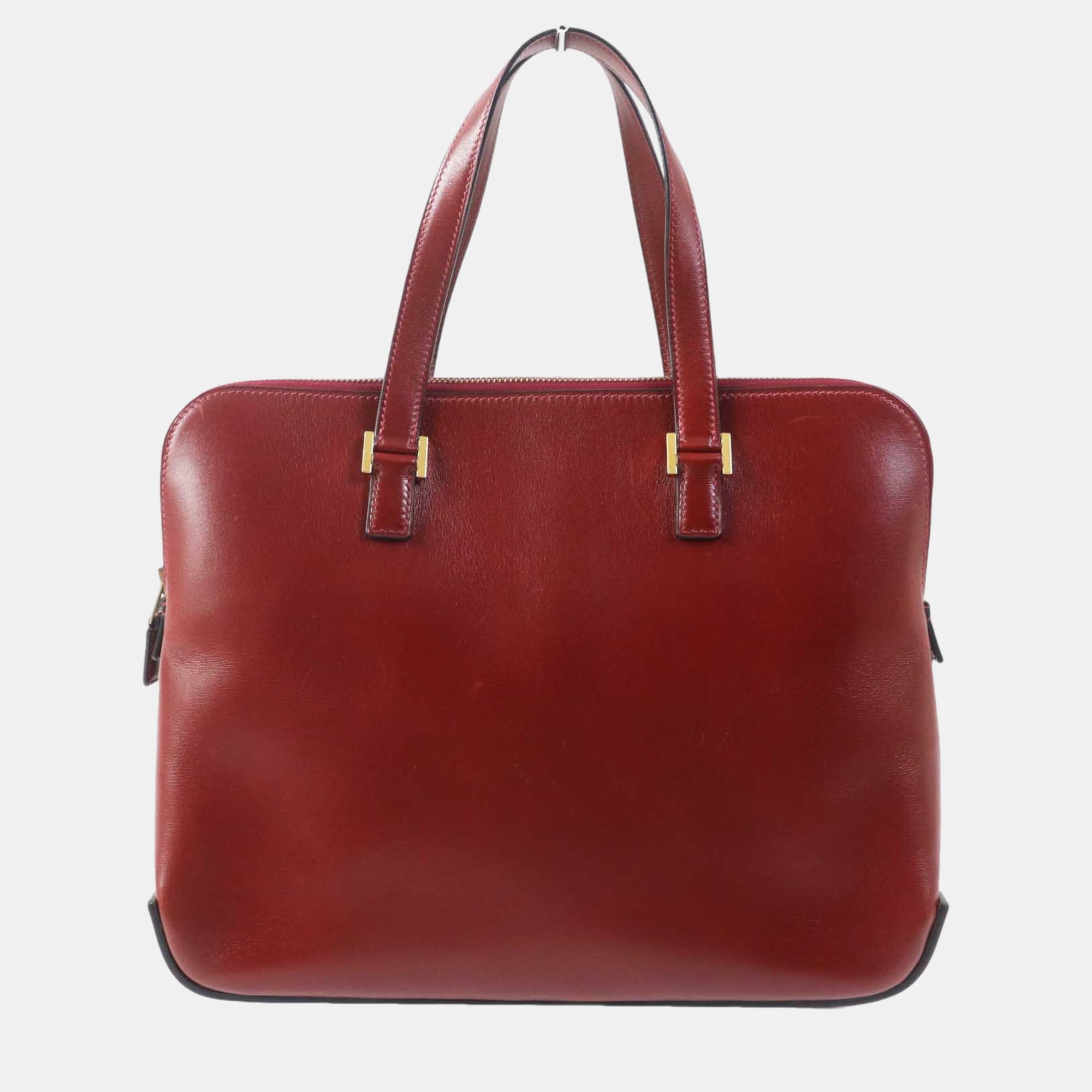 Pre-owned Hermes Escapada Box Calf Tote Bag E2001 Red Leather