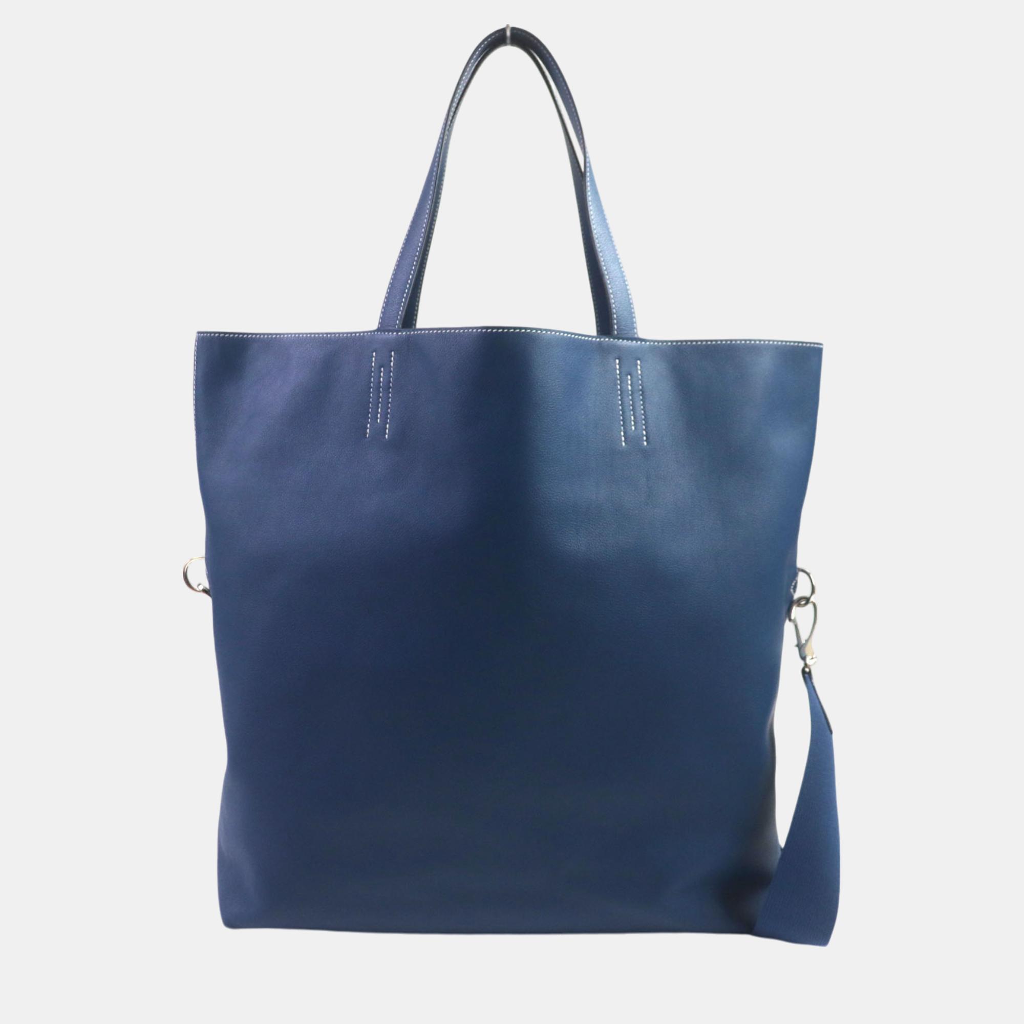 

Hermes Double Sense Maxi 2WAY Tote Bag Blue Leather