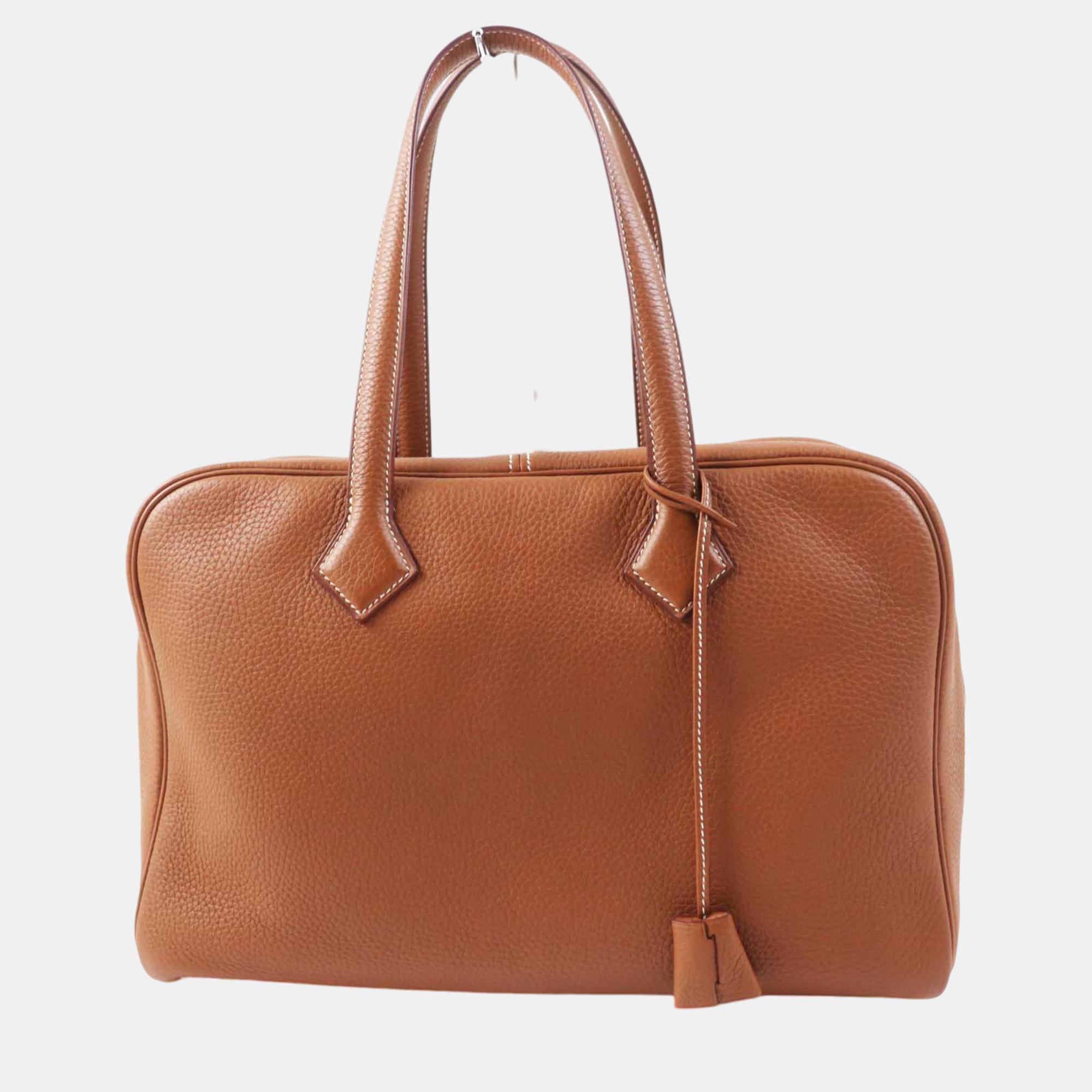 

Hermes Victoria 35 Clemence Boston Bag Gold Leather