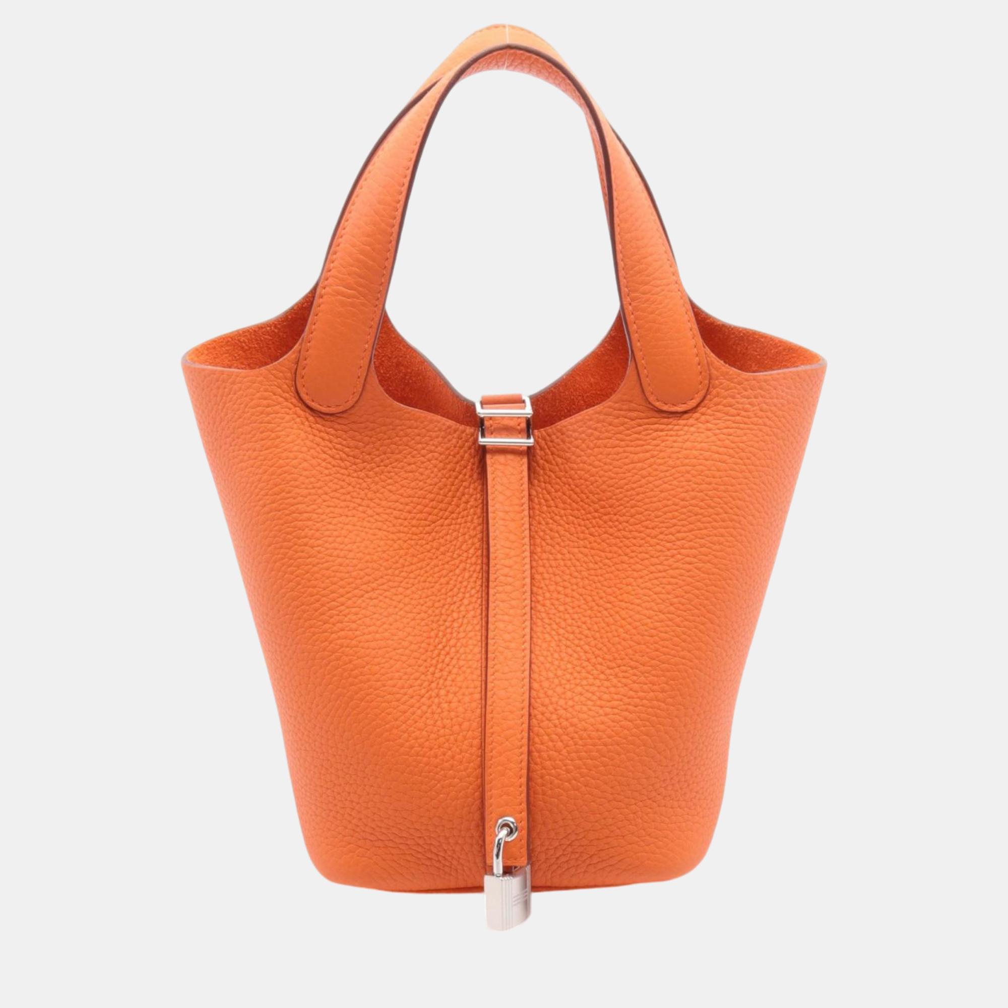 

Hermes Picotin Lock PM Handbag Orange Orange Leather