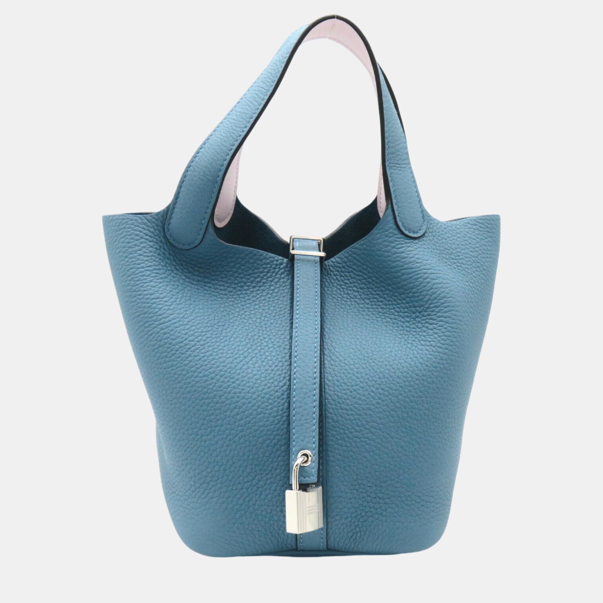 

Hermes Picotin Lock PM Handbag Calf Leather Blue Leather