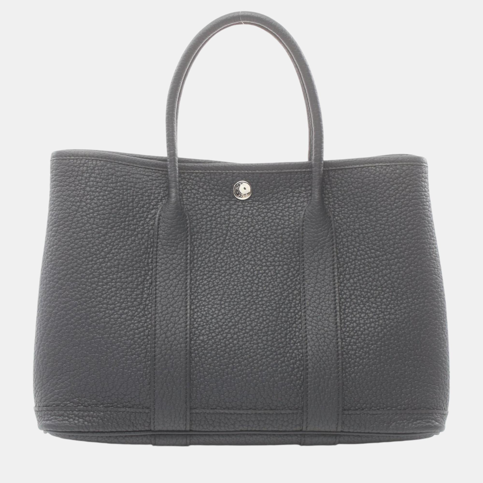 

Hermes Garden Party TPM Tote Bag Navy Blue Leather
