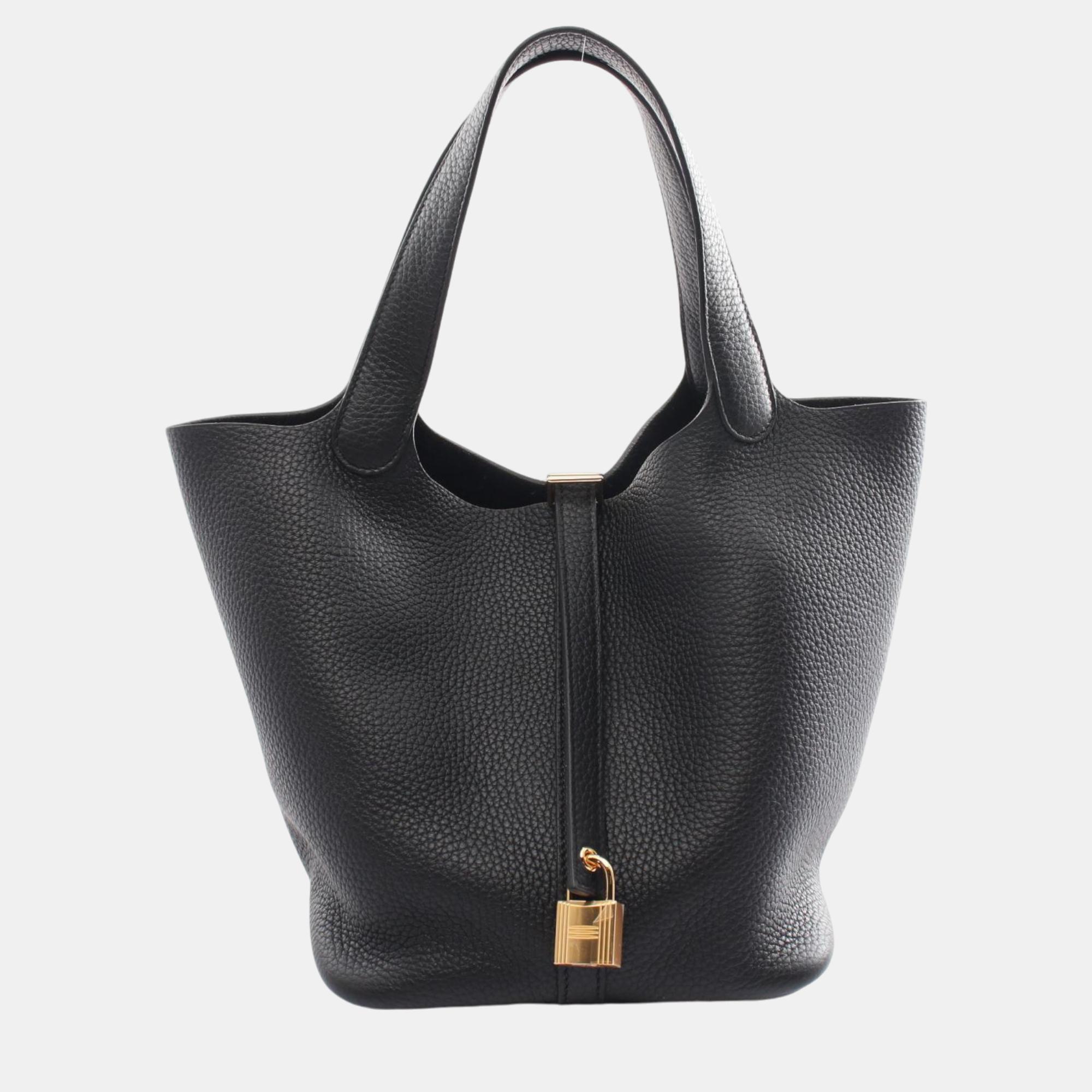 

Hermes Picotin Lock MM Handbag Black Black Leather