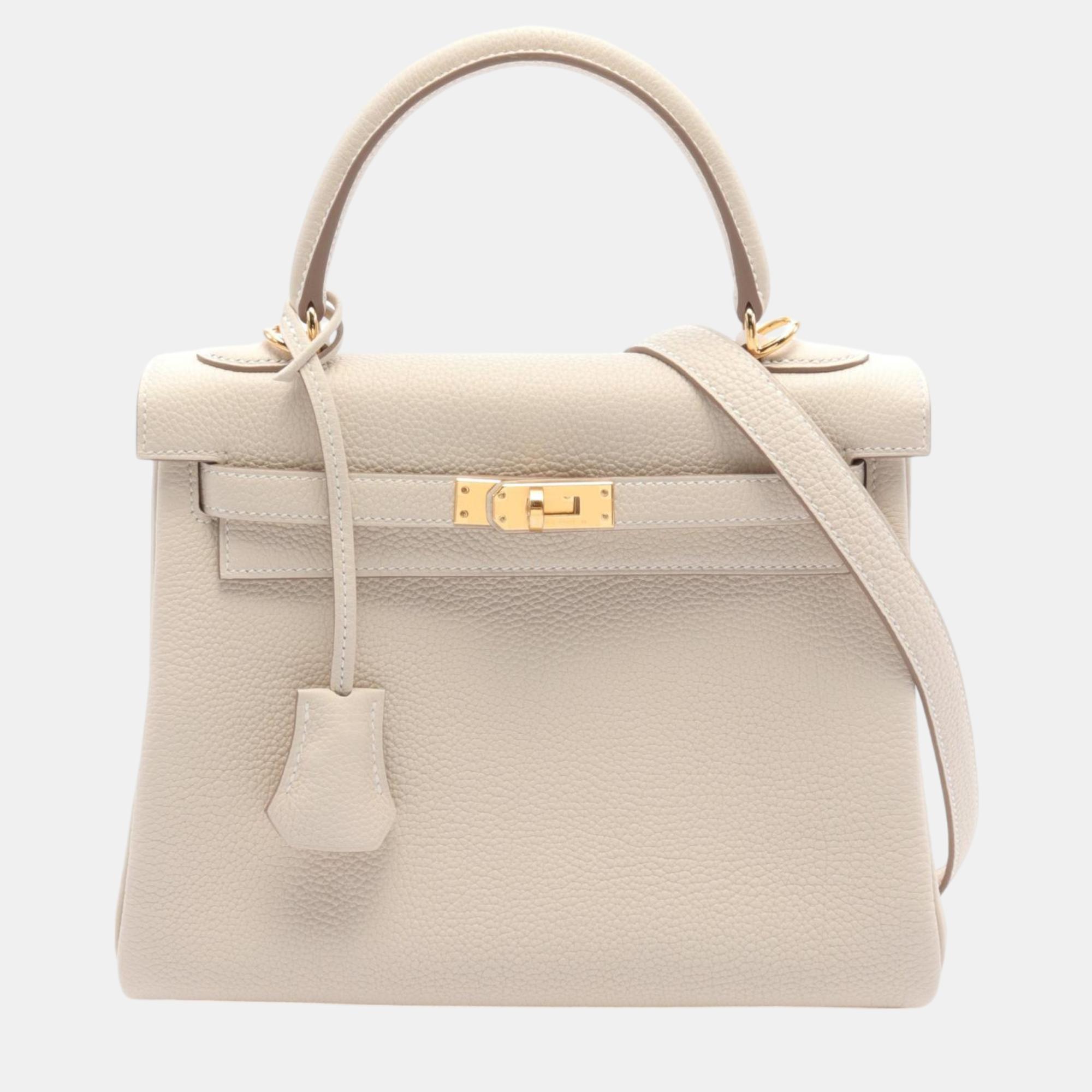 

Hermes Kelly 25 Togo Handbag White Leather