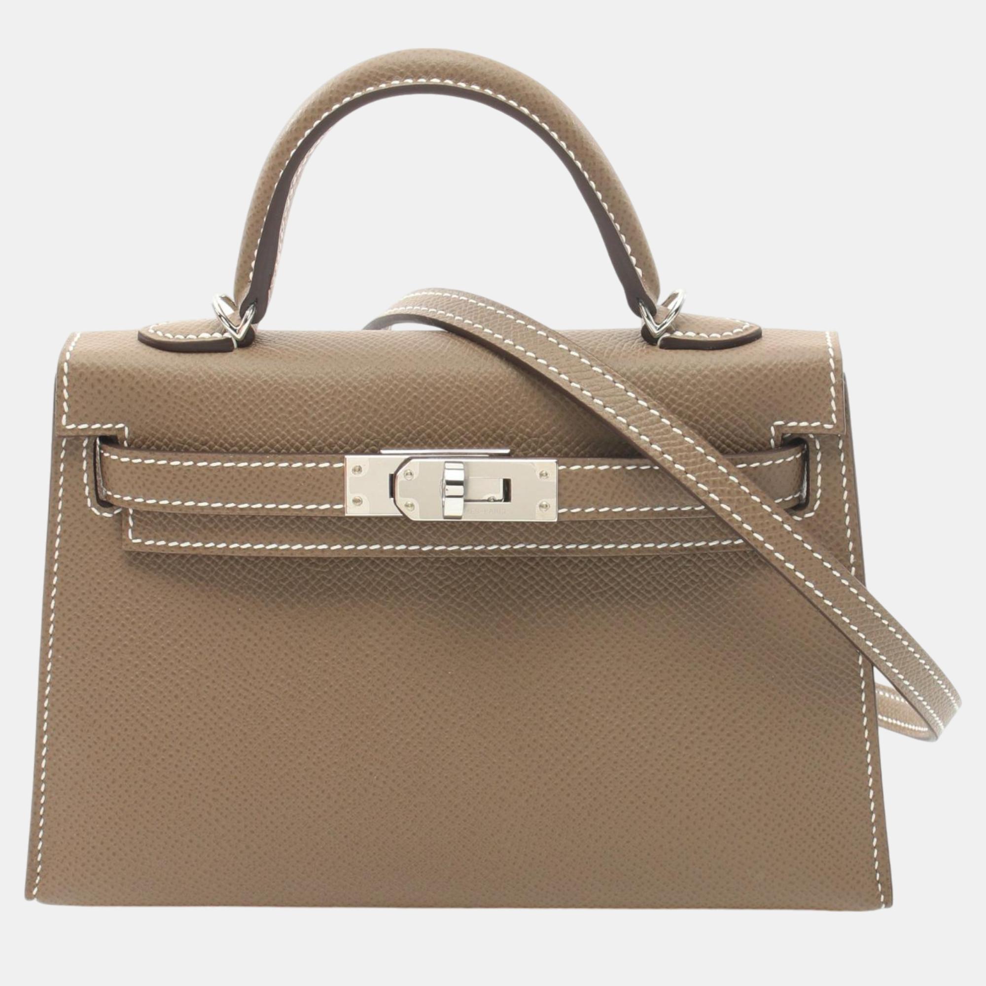 

Hermes Mini Kelly 2 Etoupe Handbag Brown Leather