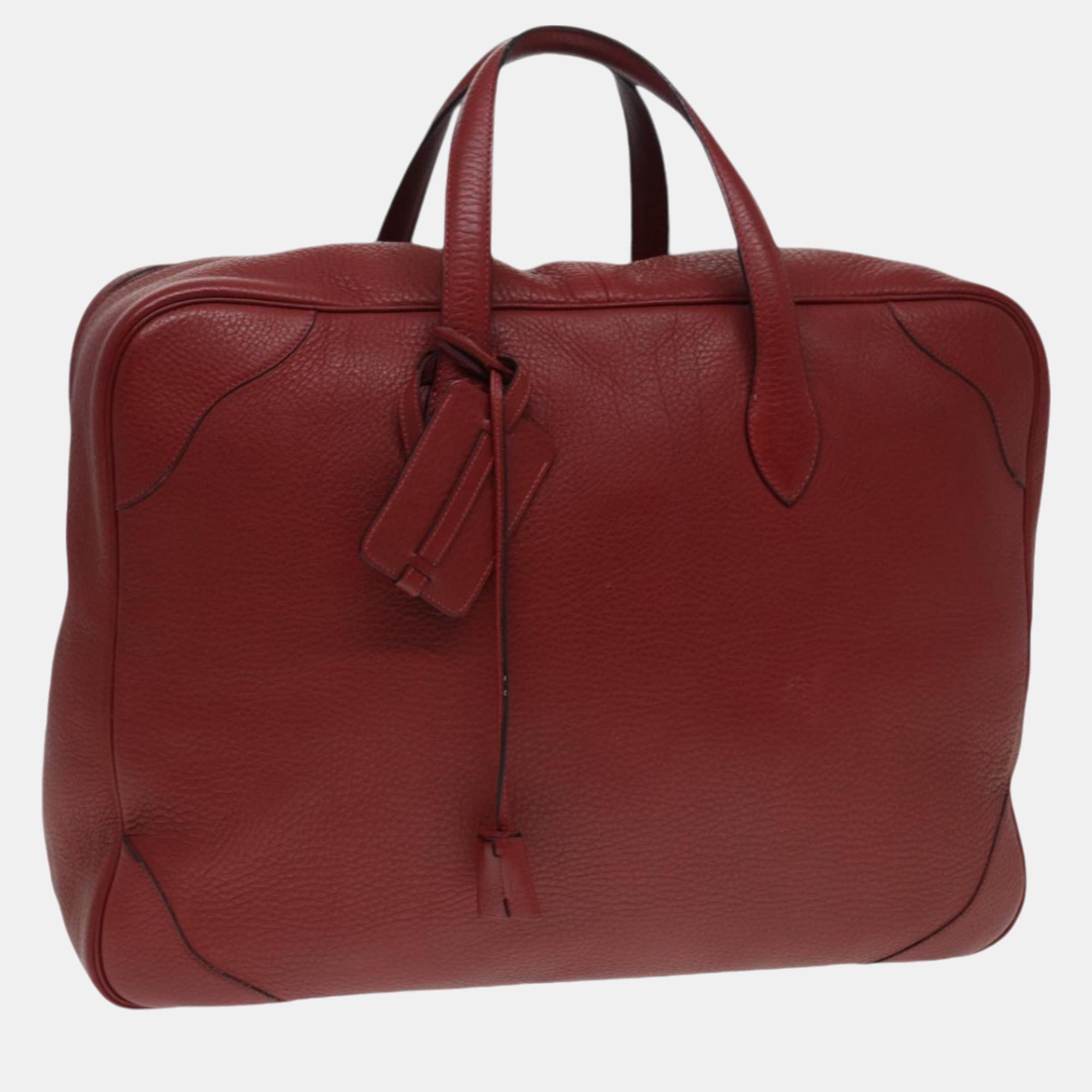 

Hermes Burgundy Leather Victoria Top Handle Bag