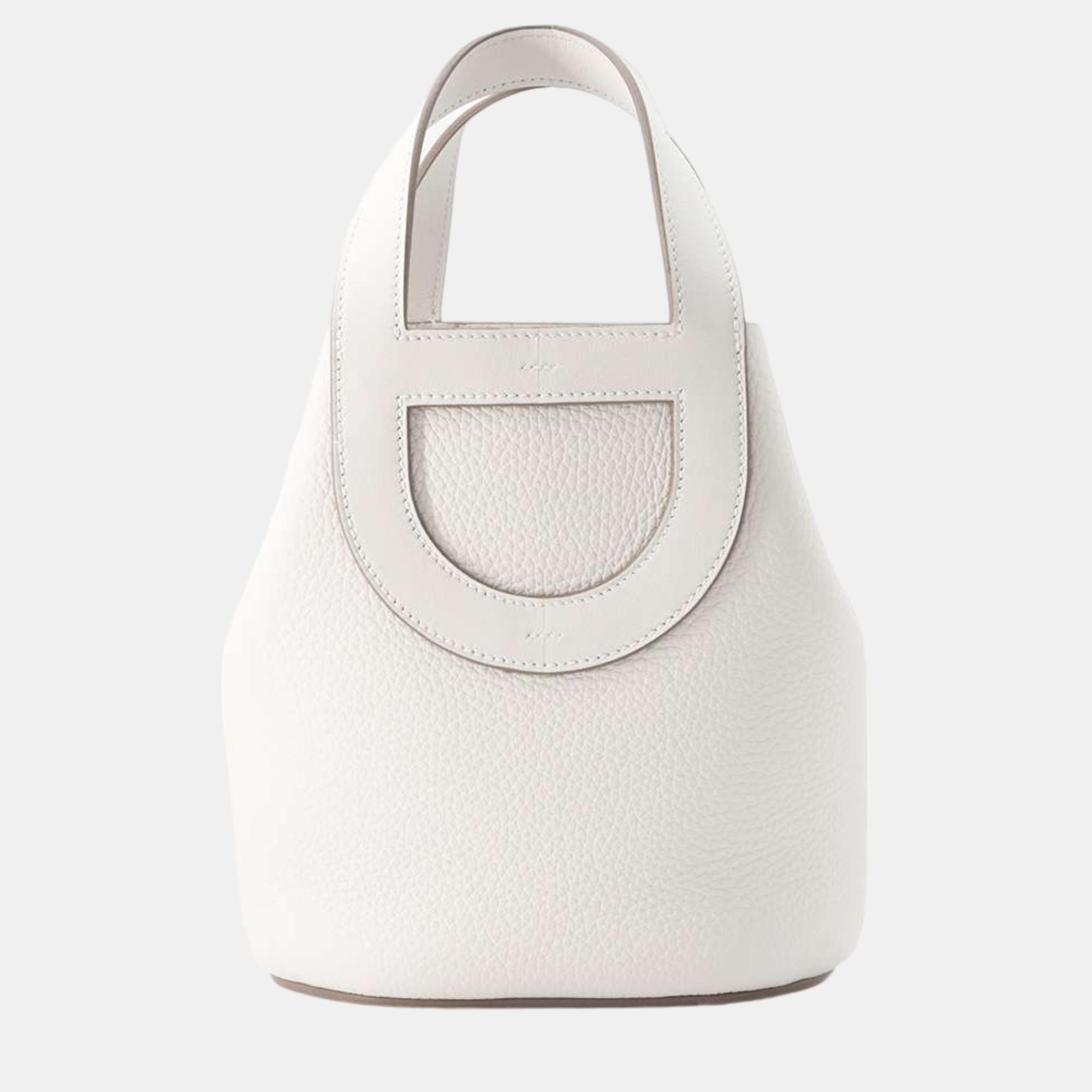 Pre-owned Hermes In-the-loop Tote Bag Grease Pail Taurillon Clemence Swift Leather Size 18 In White