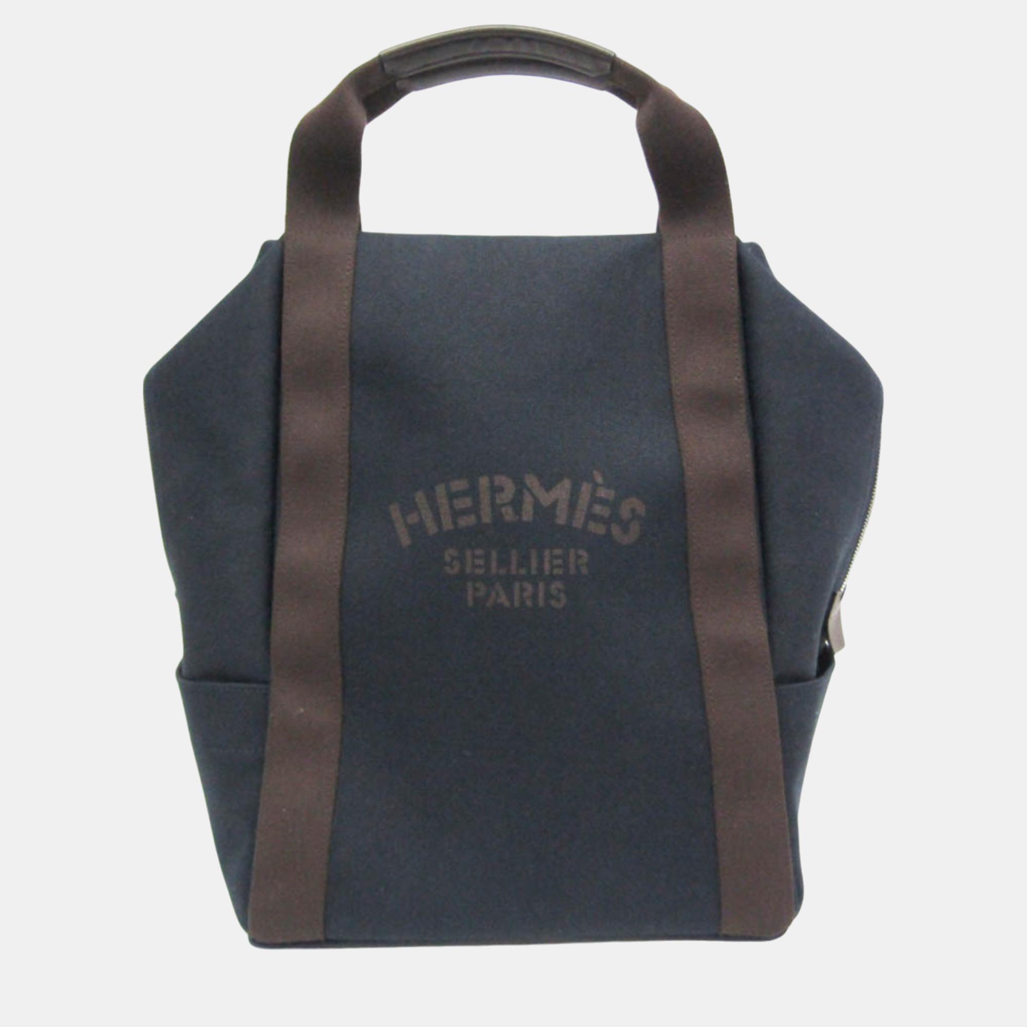 

Hermes Navy Pansage Groom Toile Chevron Leather Backpack, Navy blue