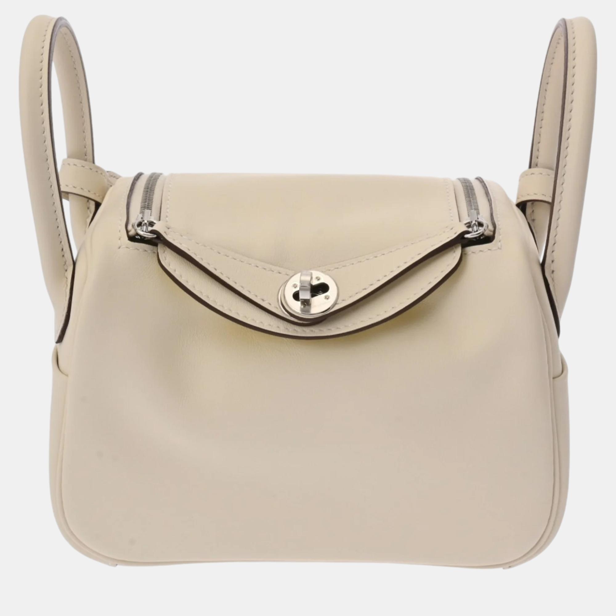 

Hermes Lindy Verso Nata/Lime Swift leather bag, Cream