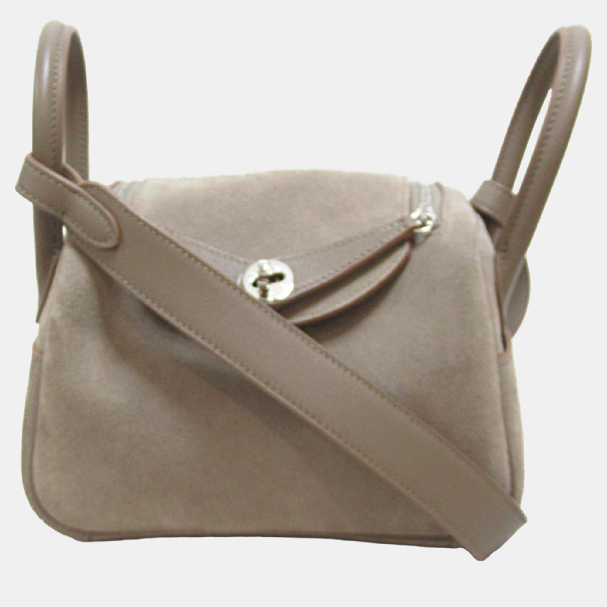 

Hermes Brown Etoupe Grey Grizzly Swift leather Lindy Mini Shoulder Bag