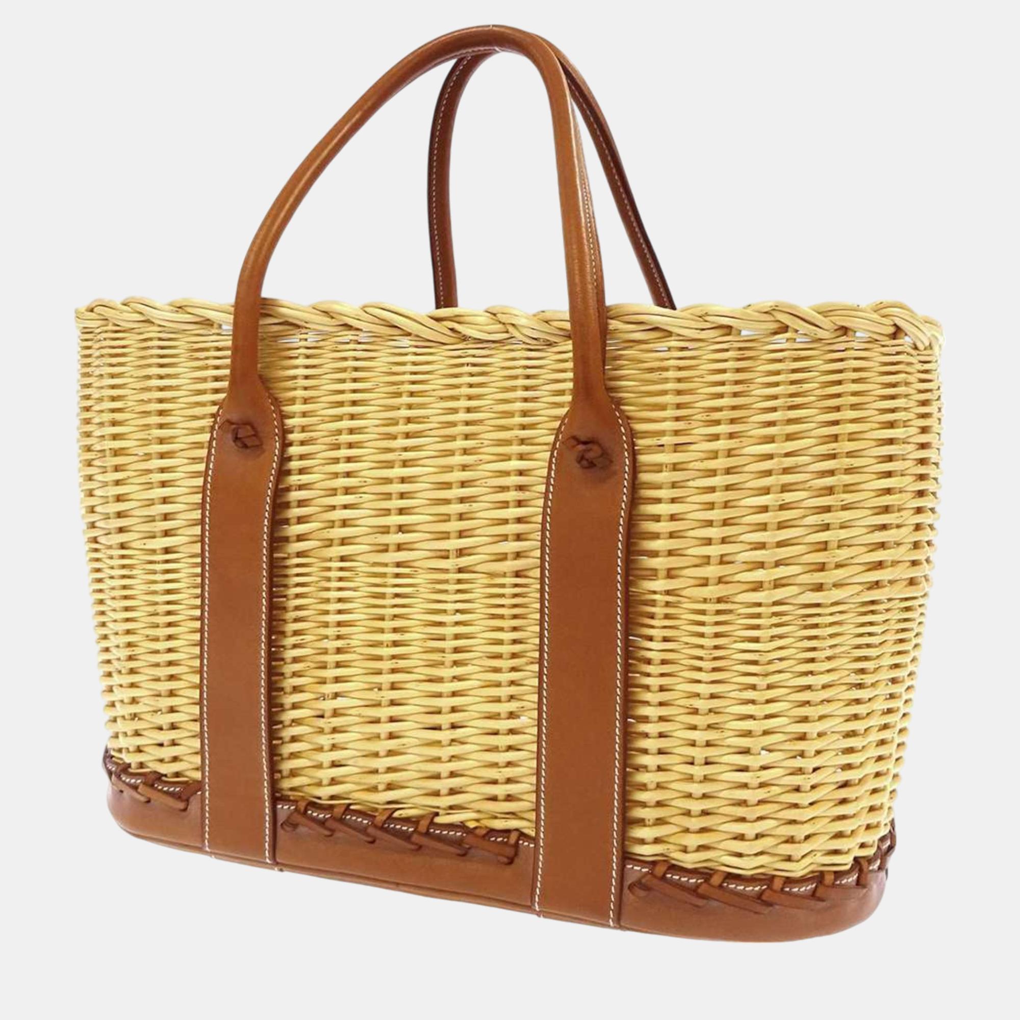 

Hermes Gold Natural Swift Straw Garden Picnic Tote Bag, Brown