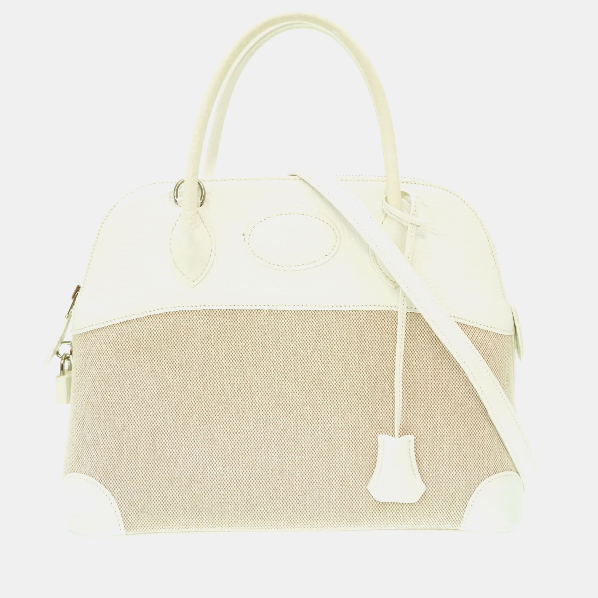 

Hermes White Toile Ash Taurillon Clemence Bolide 31 Handbag