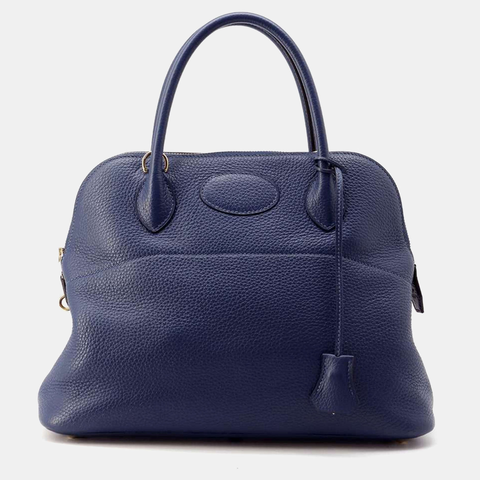 

Hermes Black Deep Blue Taurillon Clemence Bolide 31 Handbag