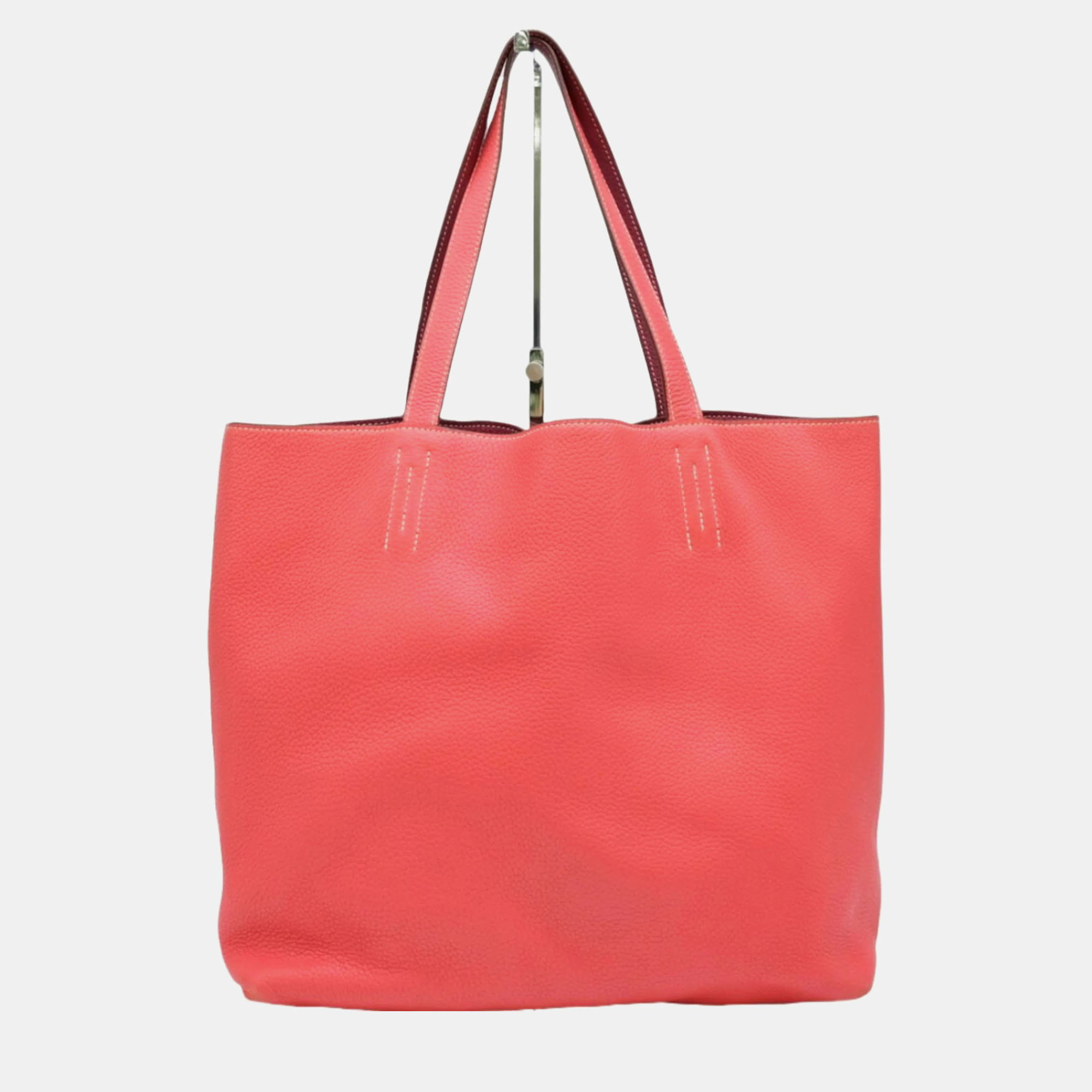 

Hermes Tosca Red Pink Taurillon Clemence Leather Bougainvillea Double Sens 45 Tote Bag