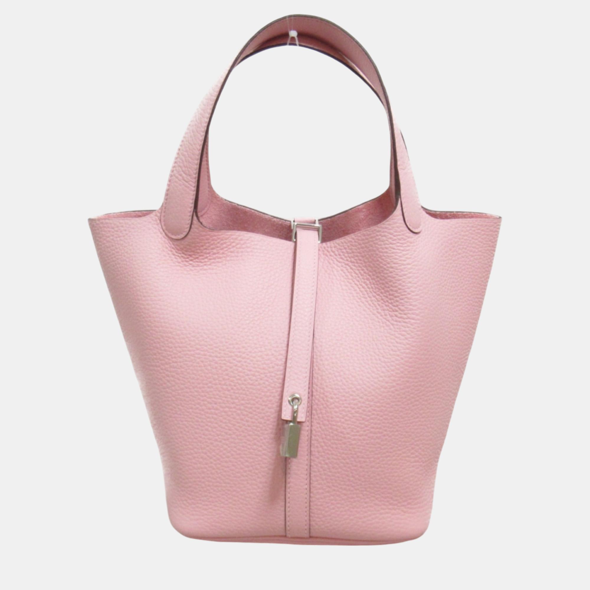 

Hermes Pink Leather Taurillon Clemence Picotin Lock MM Handbag