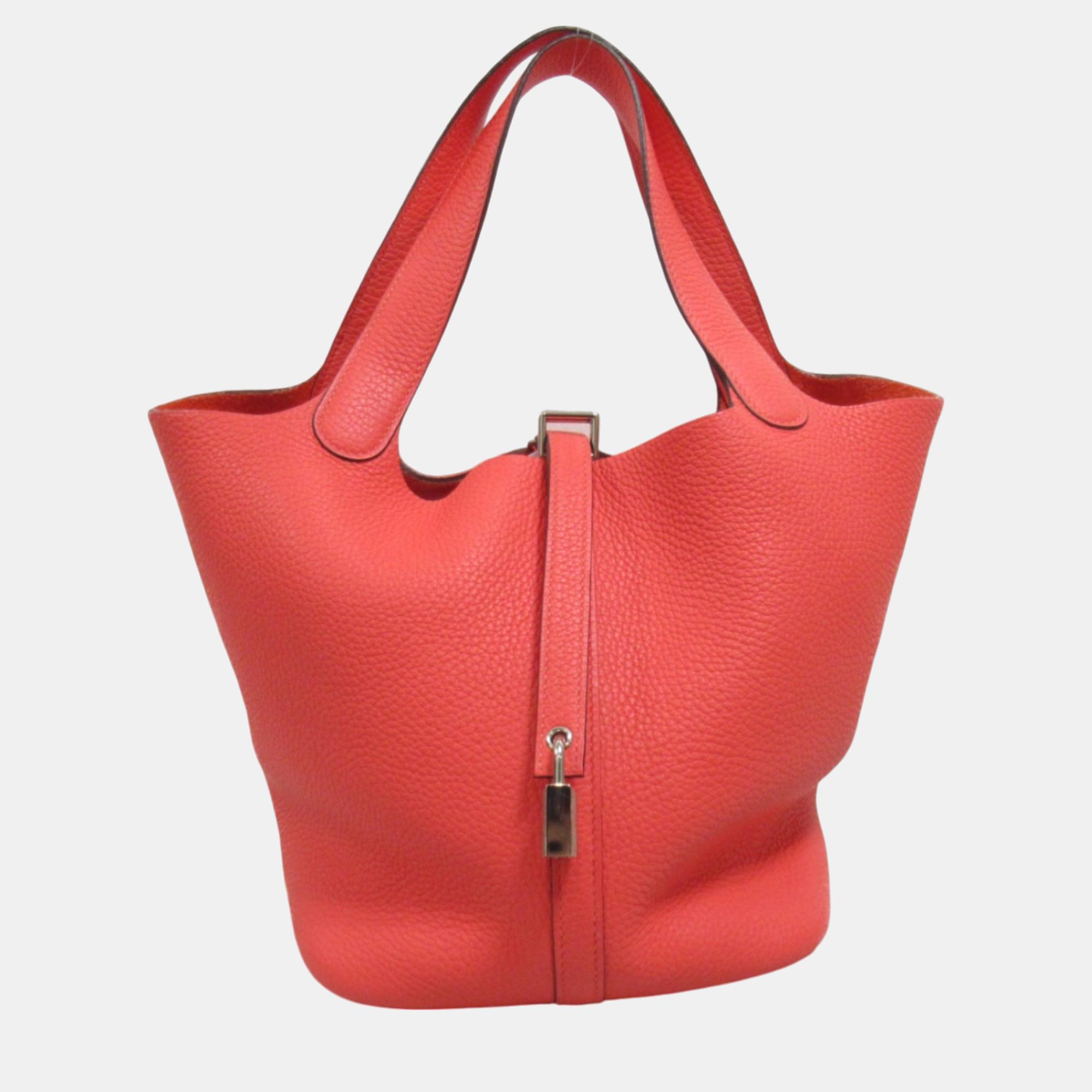 

Hermes Red Leather Togo Picotin Lock MM Handbag