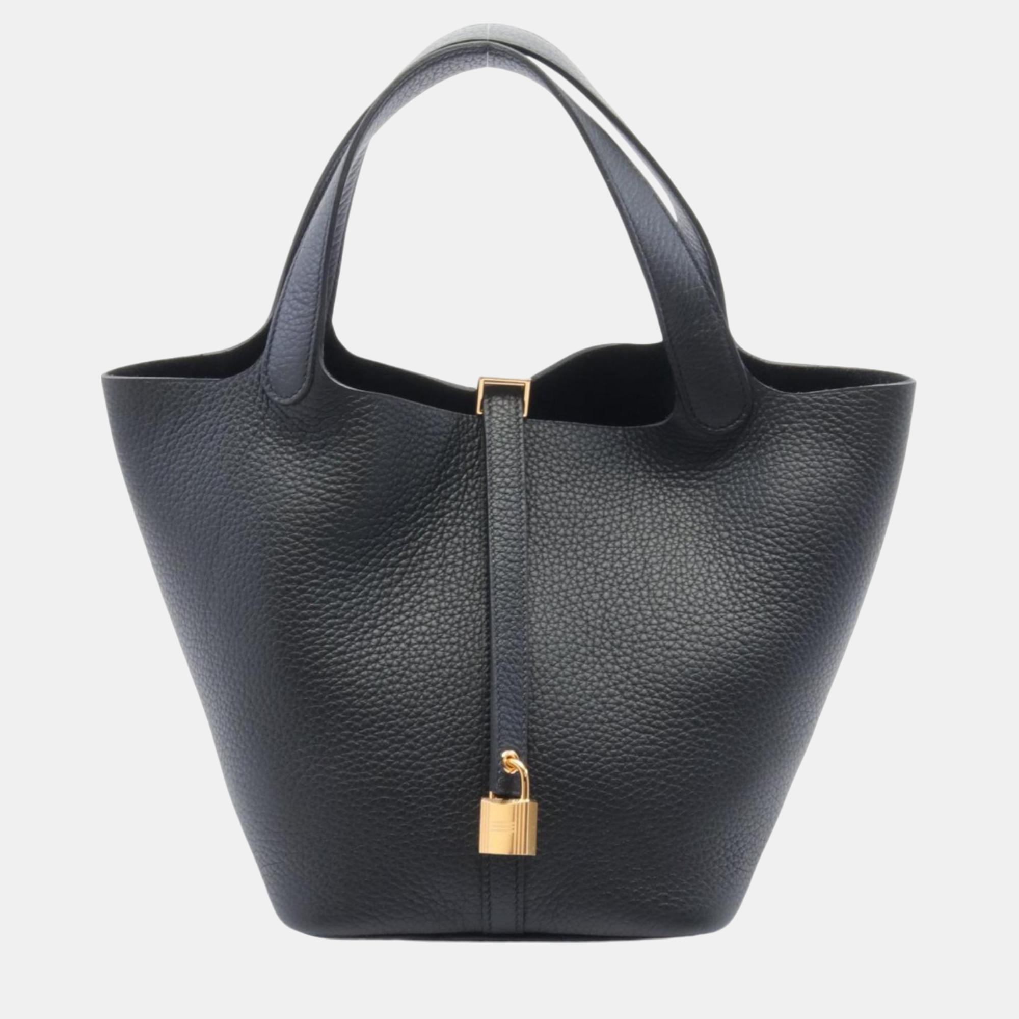 

Hermes Black Taurillon Clemence Picotin Lock MM Handbag