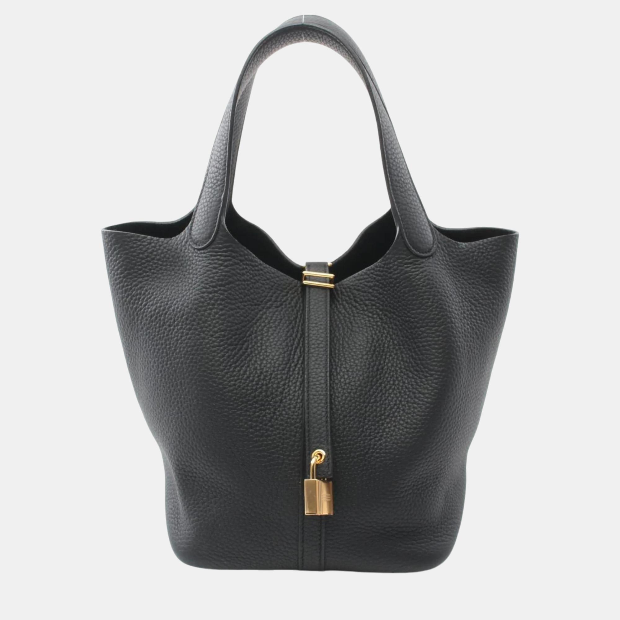 

Hermes Black Taurillon Clemence Picotin Lock MM Handbag