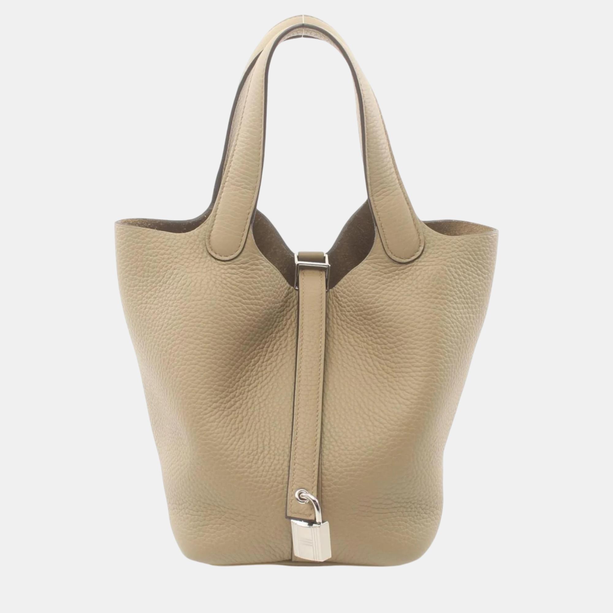 

Hermes Beige Marfa Taurillon Clemence Picotin Lock PM Handbag