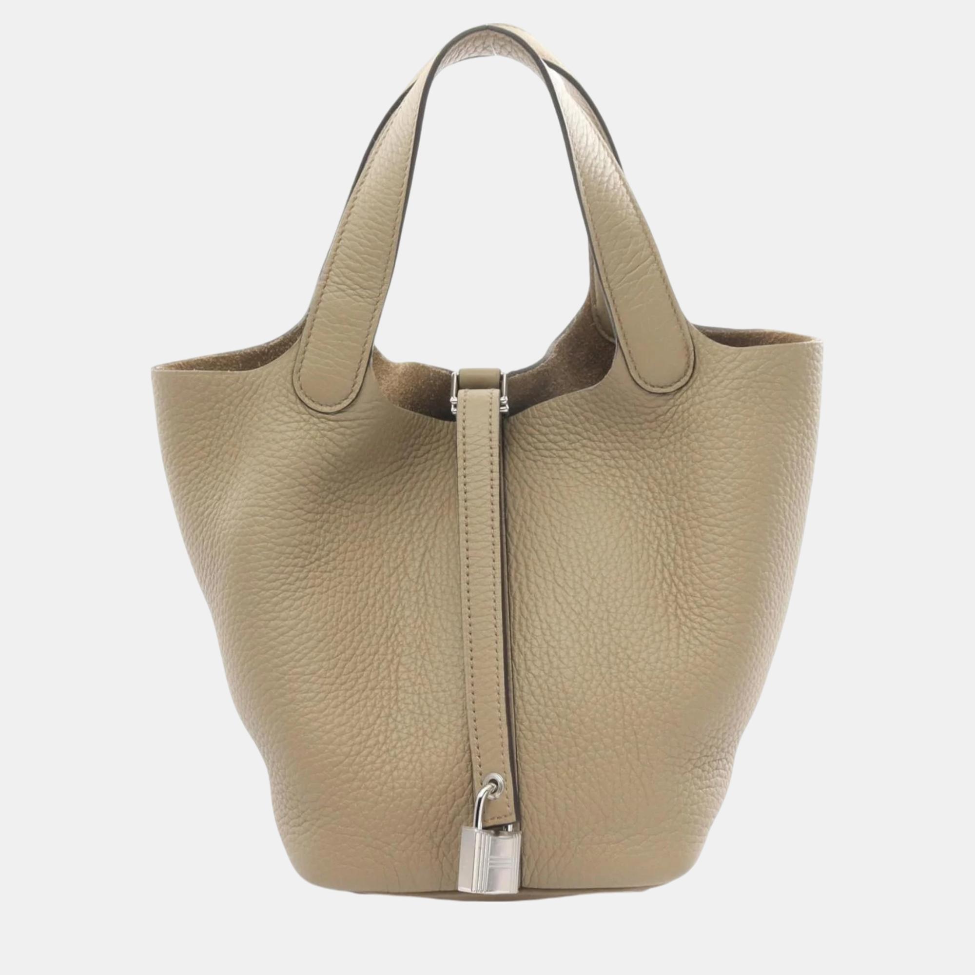 

Hermes Beige Marfa Taurillon Clemence Picotin Lock PM Handbag