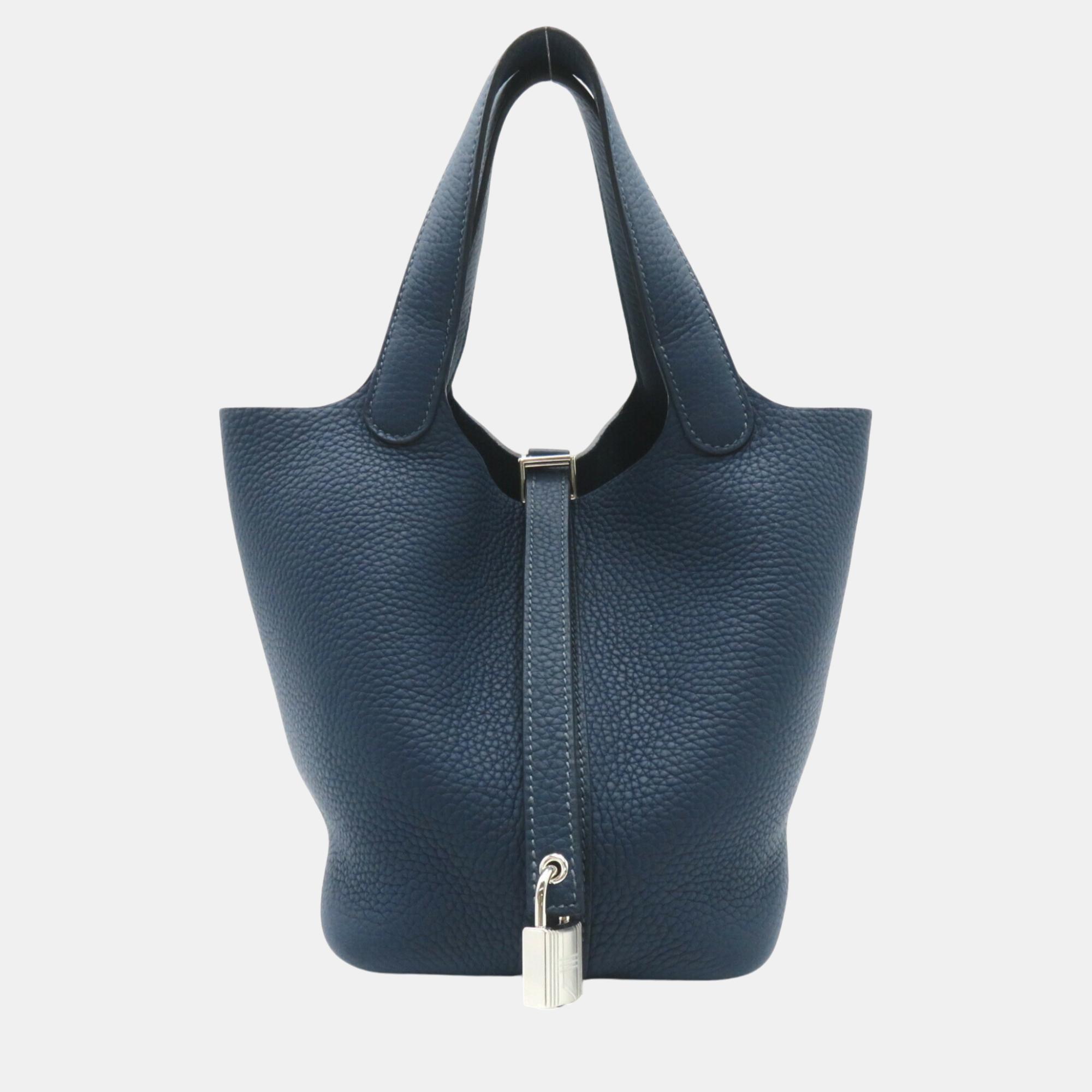 

Hermes Blue Calfskin (Cowhide) Taurillon Clemence Picotin Lock PM Handbag