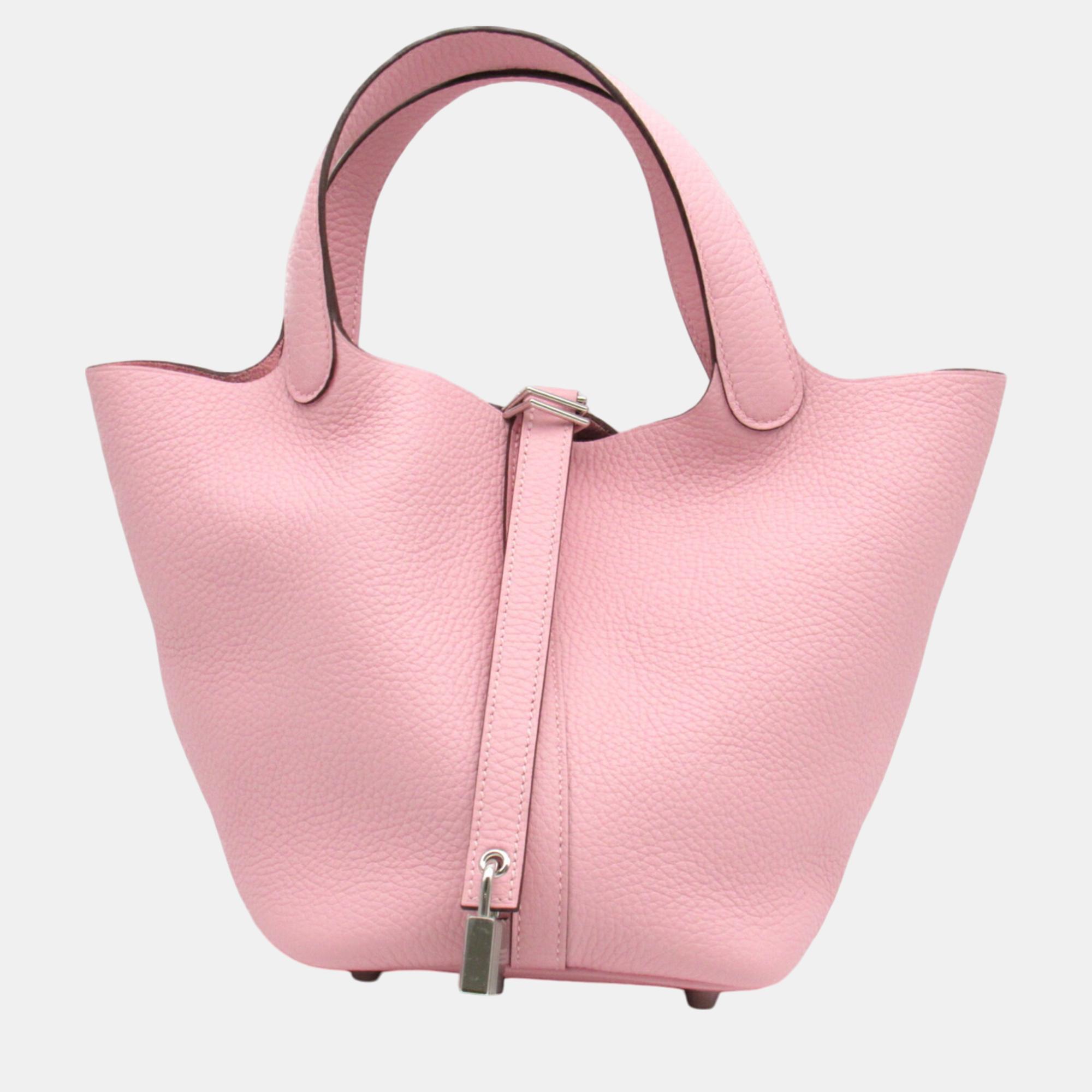 

Hermes Pink Leather Taurillon Clemence Picotin Lock PM Handbag