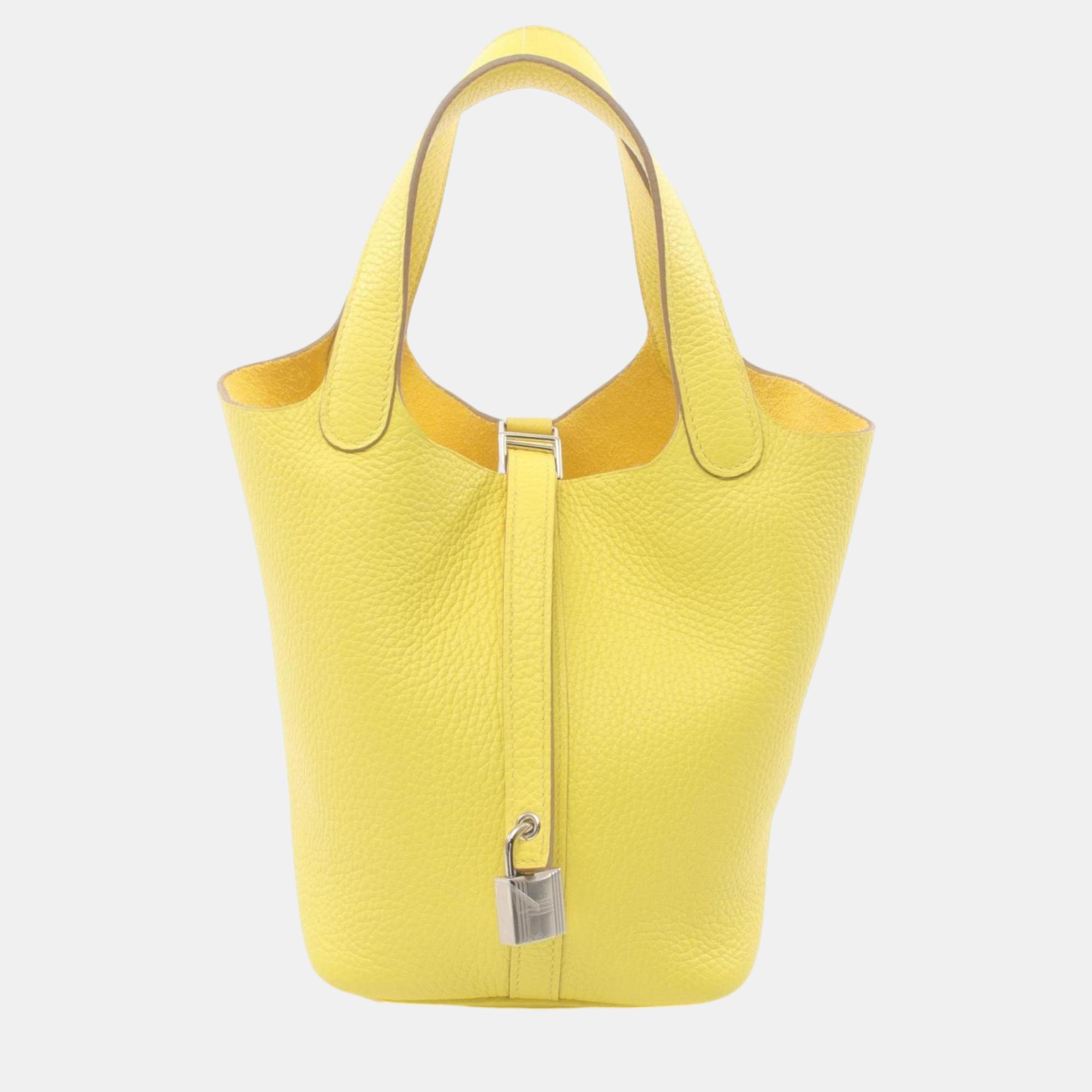 

Hermes Yellow Leather Taurillon Clemence Picotin Lock PM Handbag