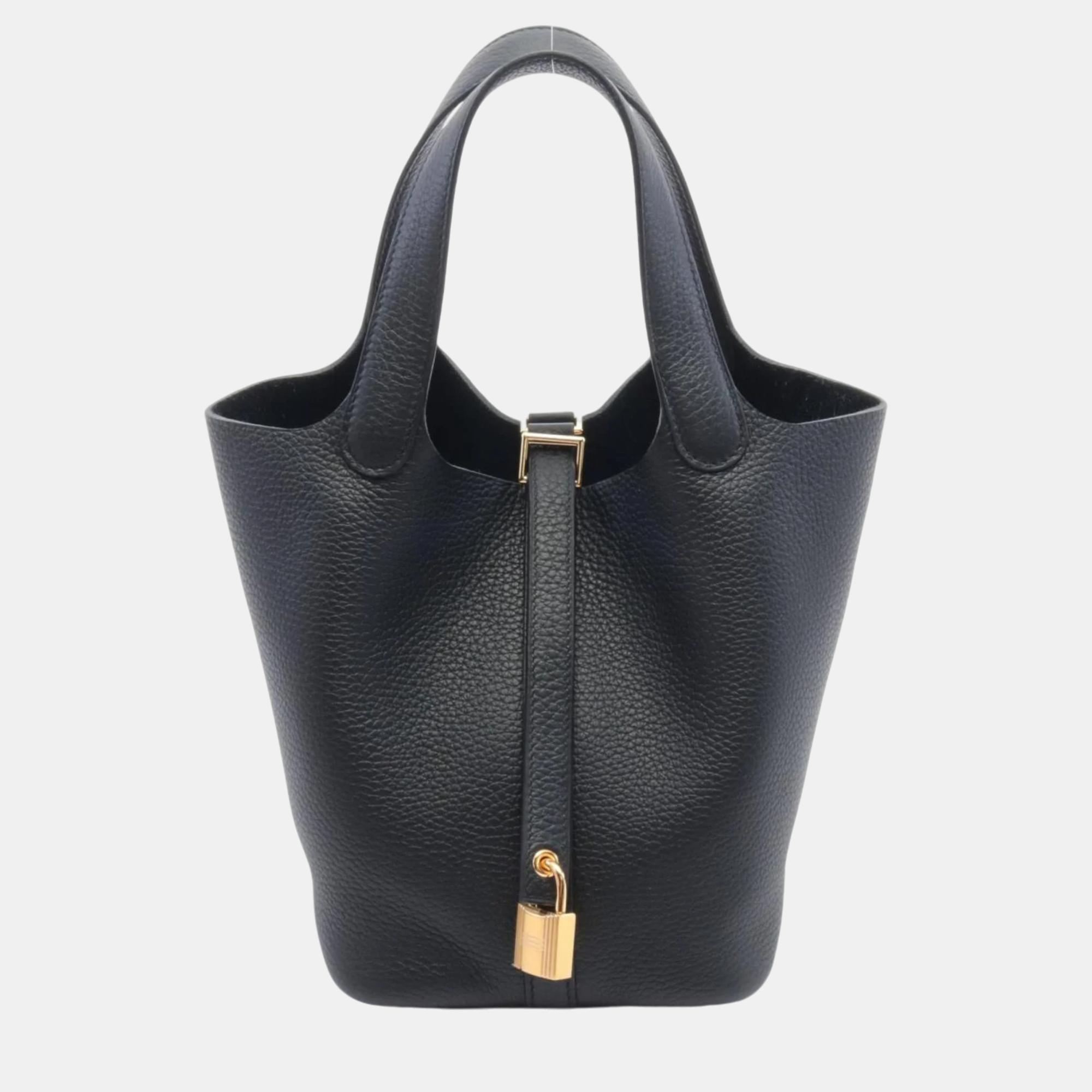 

Hermes Black Taurillon Clemence Picotin Lock PM Handbag
