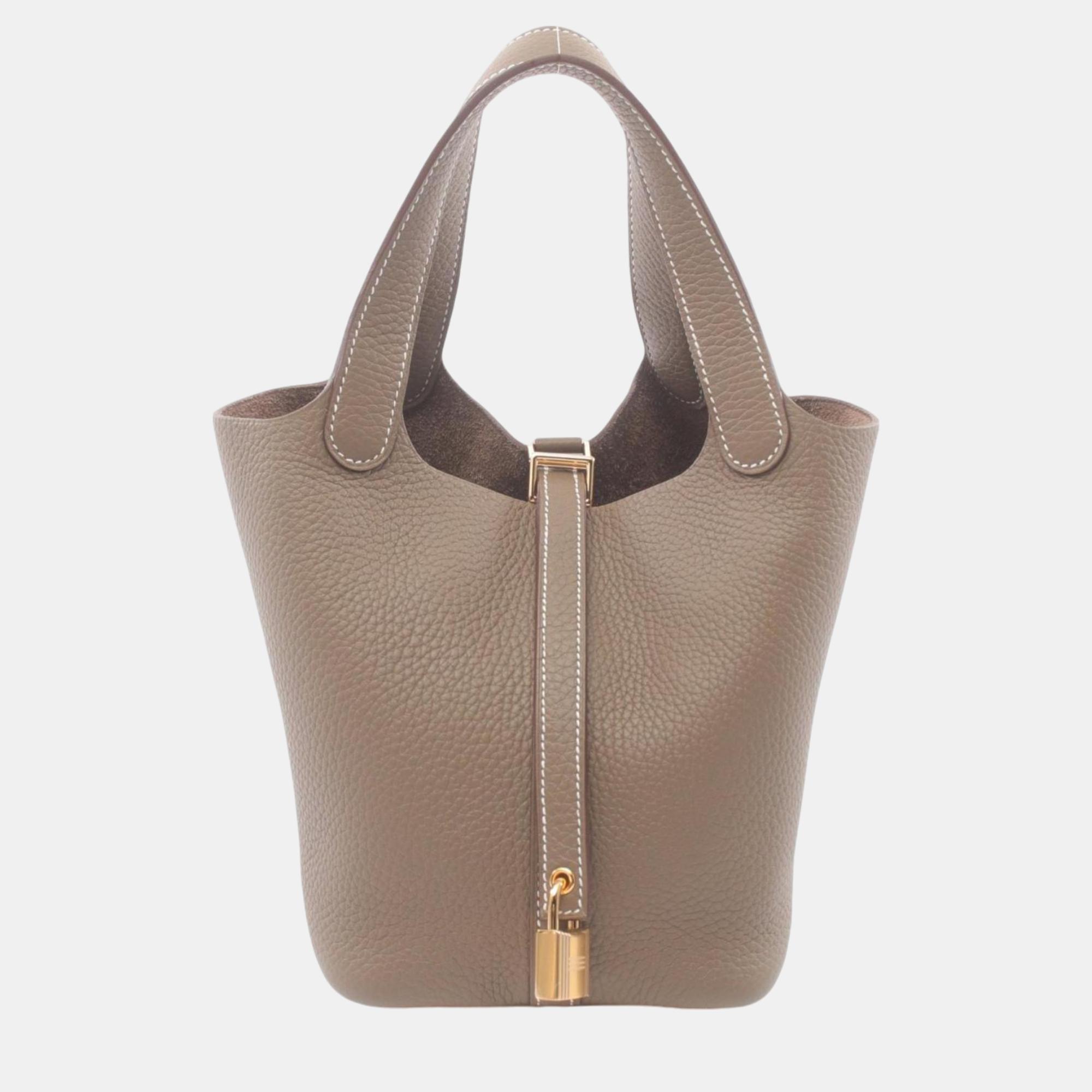 

Hermes Brown Taurillon Clemence Picotin Lock PM Handbag