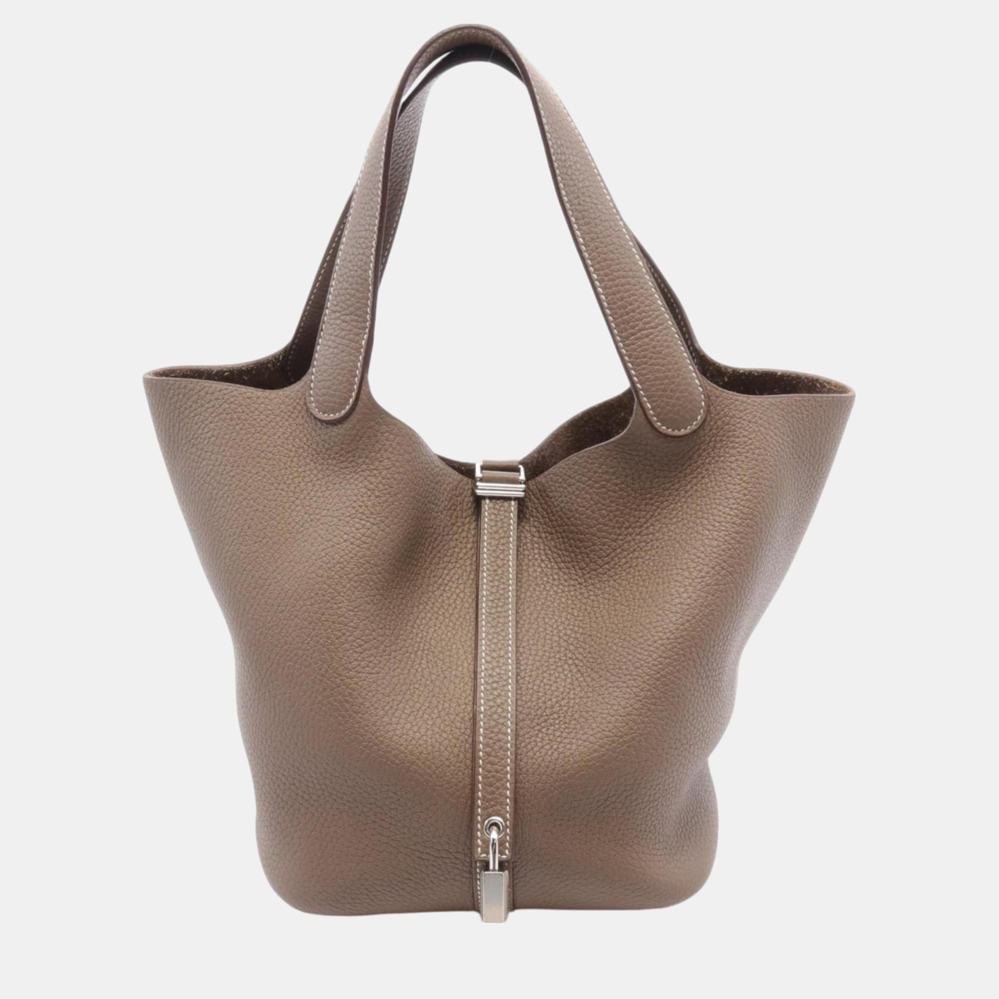 

Hermes Brown Taurillon Clemence Picotin Lock PM Handbag