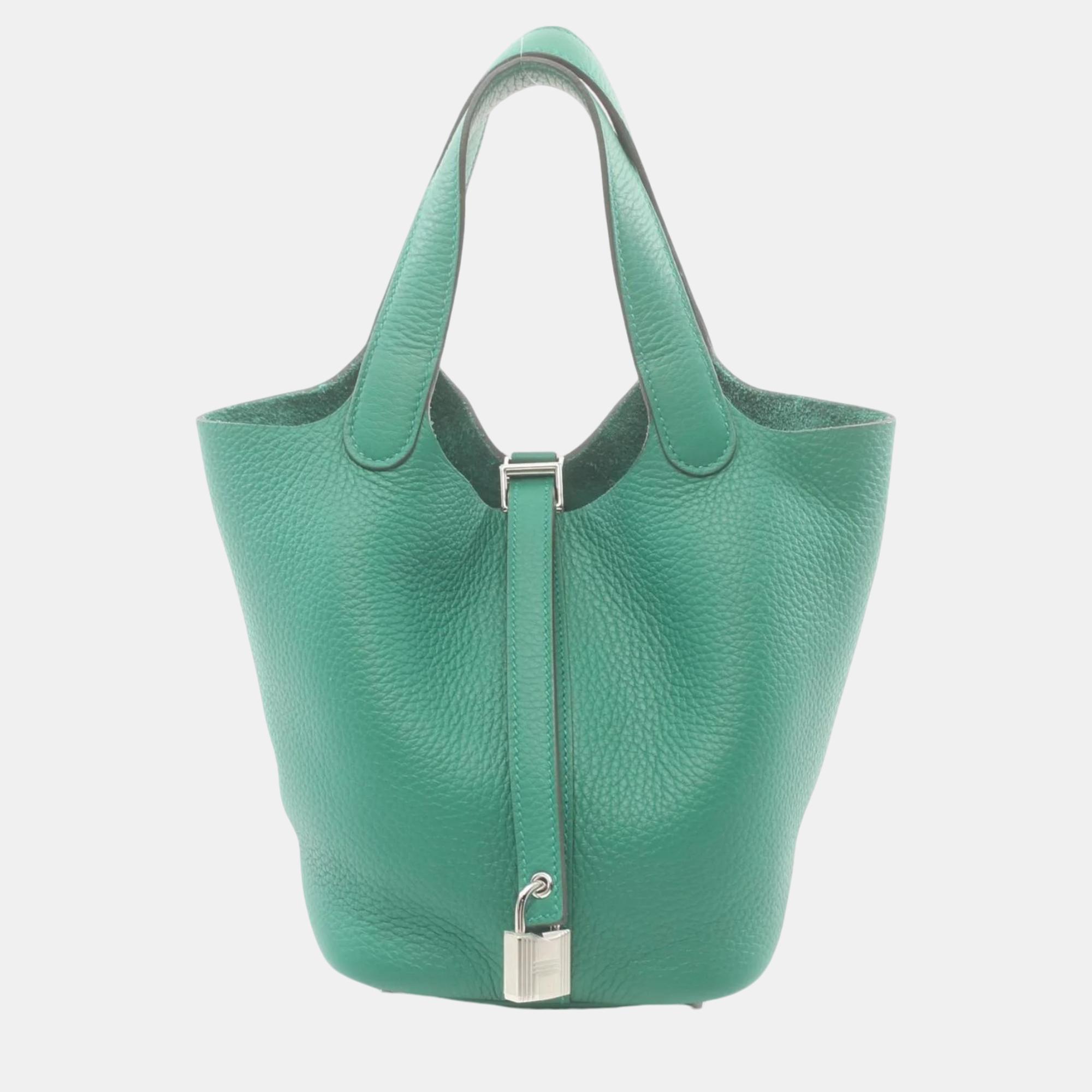 

Hermes Green Taurillon Clemence Picotin Lock PM Handbag