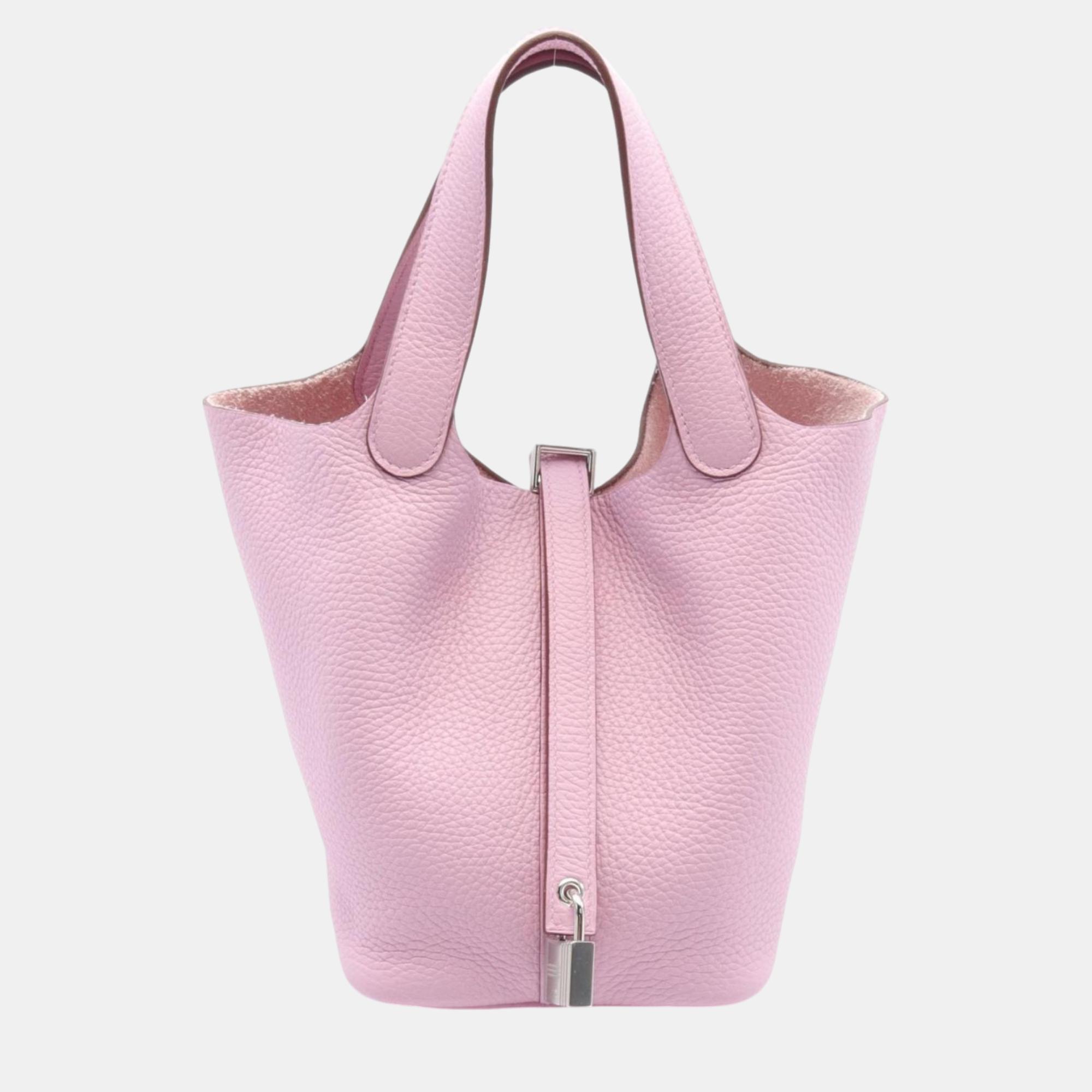 

Hermes Pink Taurillon Clemence Picotin Lock PM Handbag