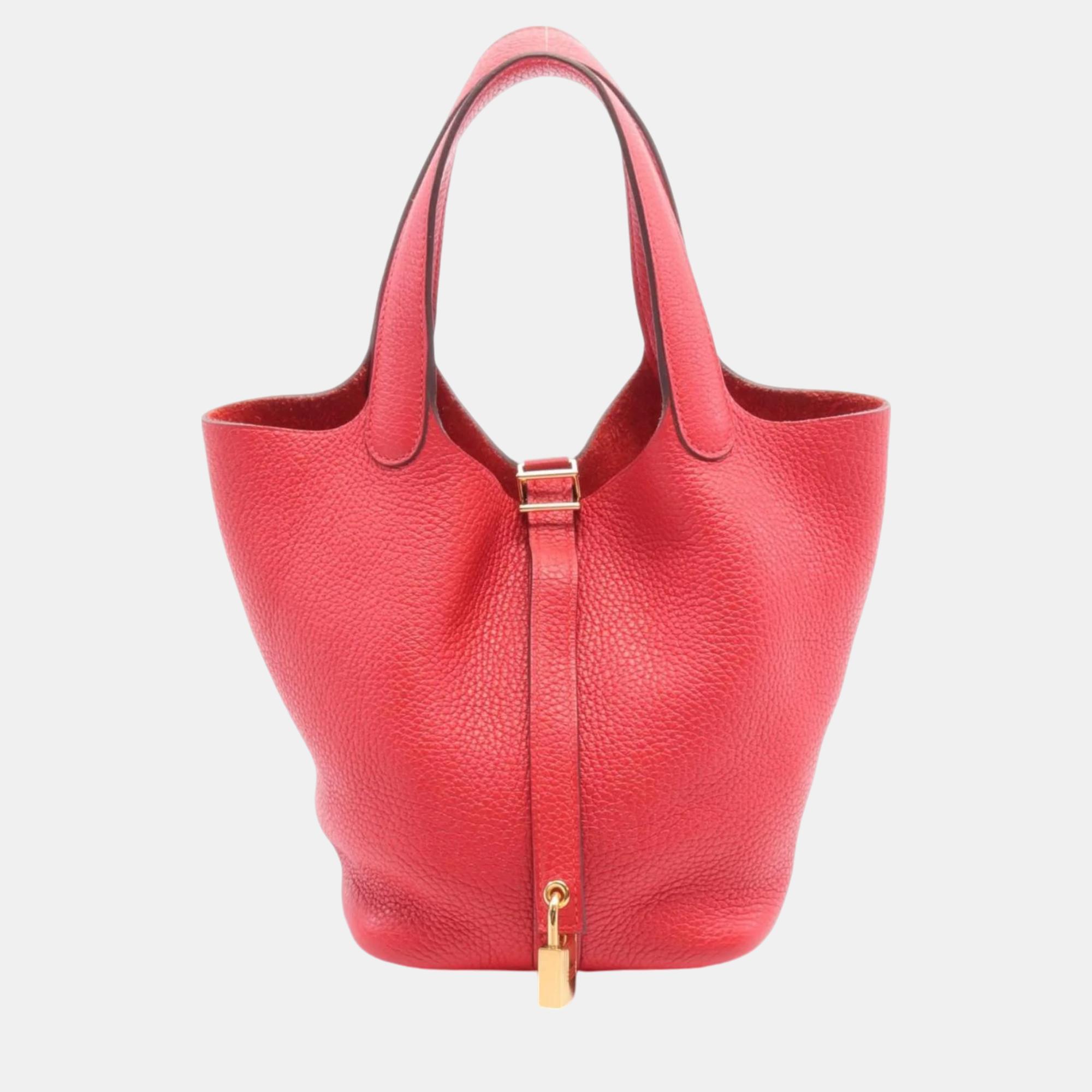 

Hermes Red Taurillon Clemence Picotin Lock PM Handbag