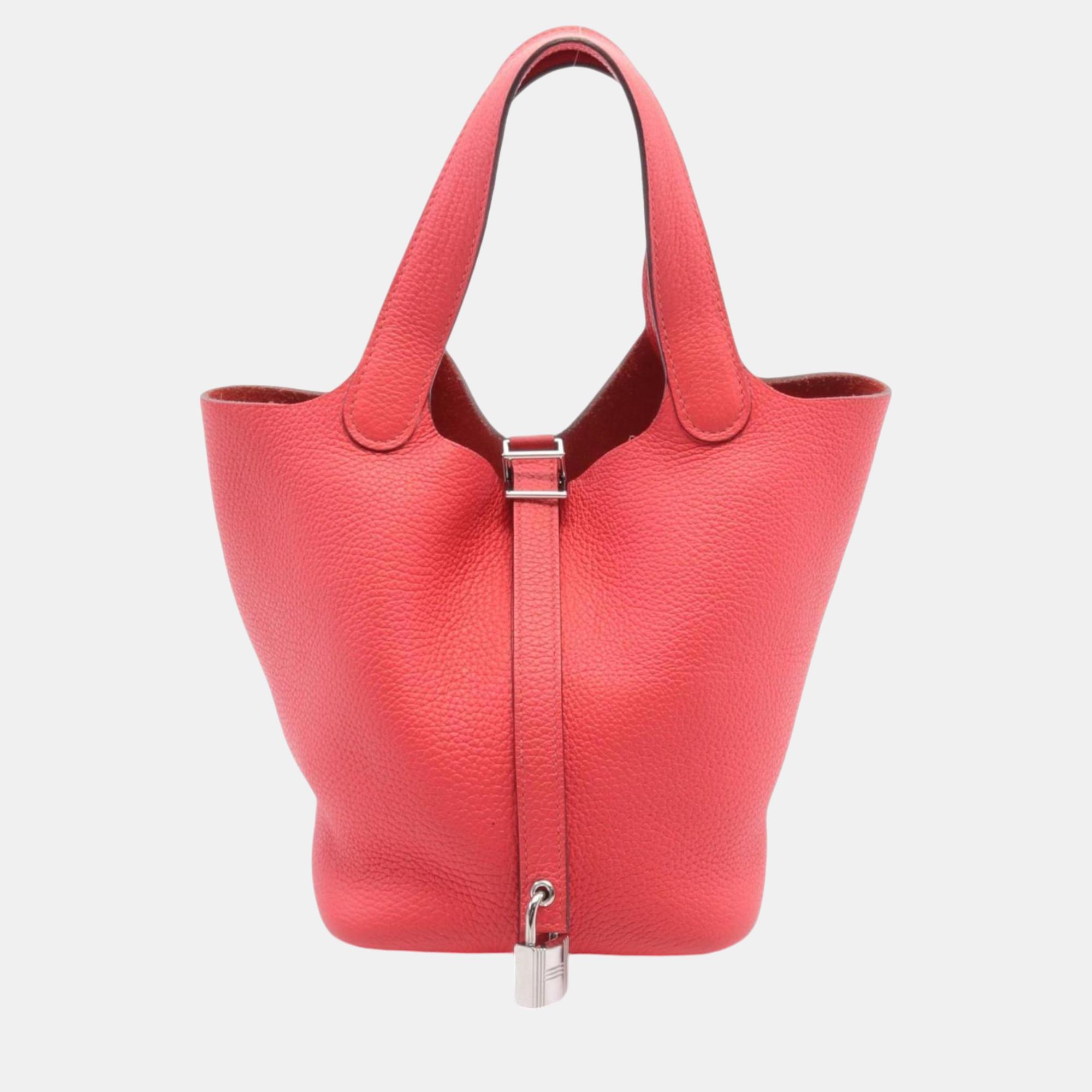 

Hermes Red Taurillon Clemence Picotin Lock PM Handbag