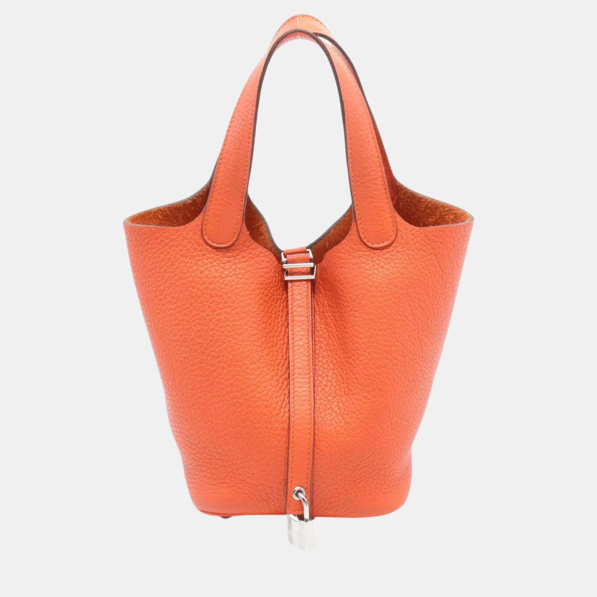 

Hermes Orange Togo Picotin Lock PM Handbag