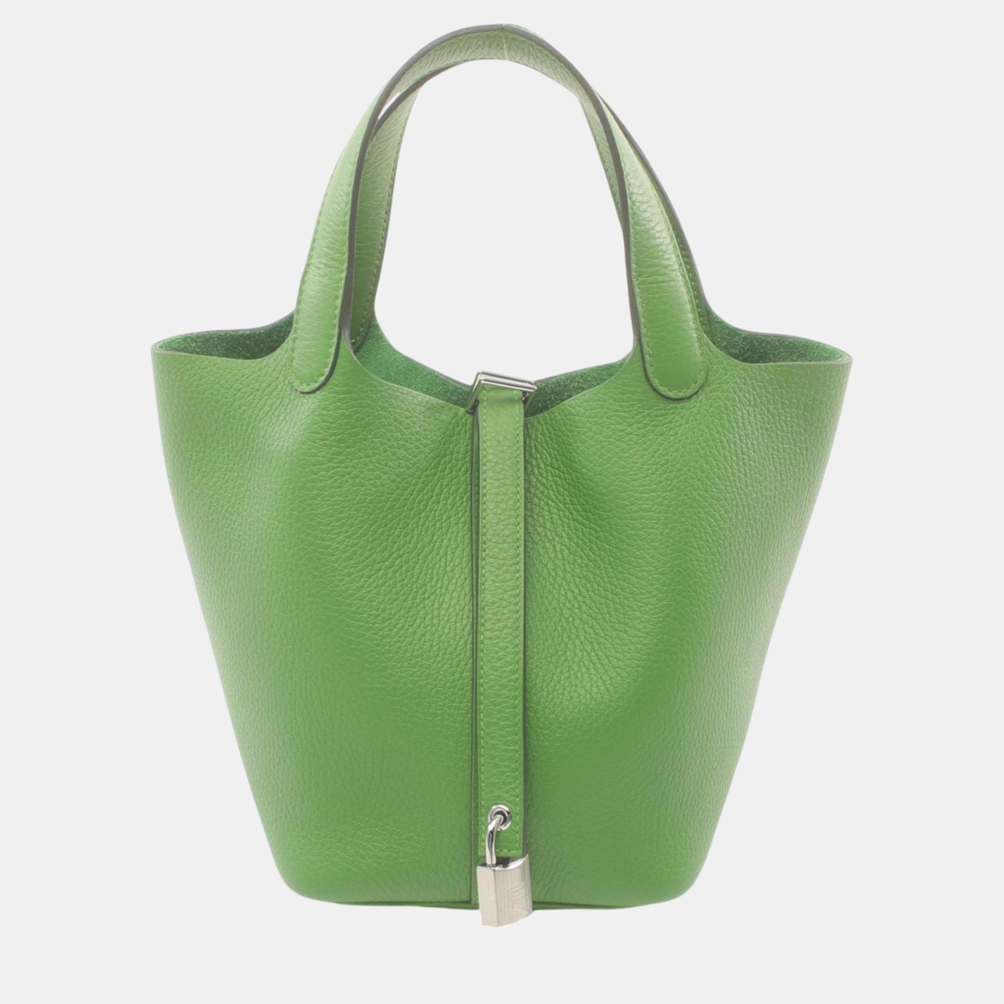 

Hermes Green Taurillon Clemence Picotin Lock PM Vert Yucca Handbag