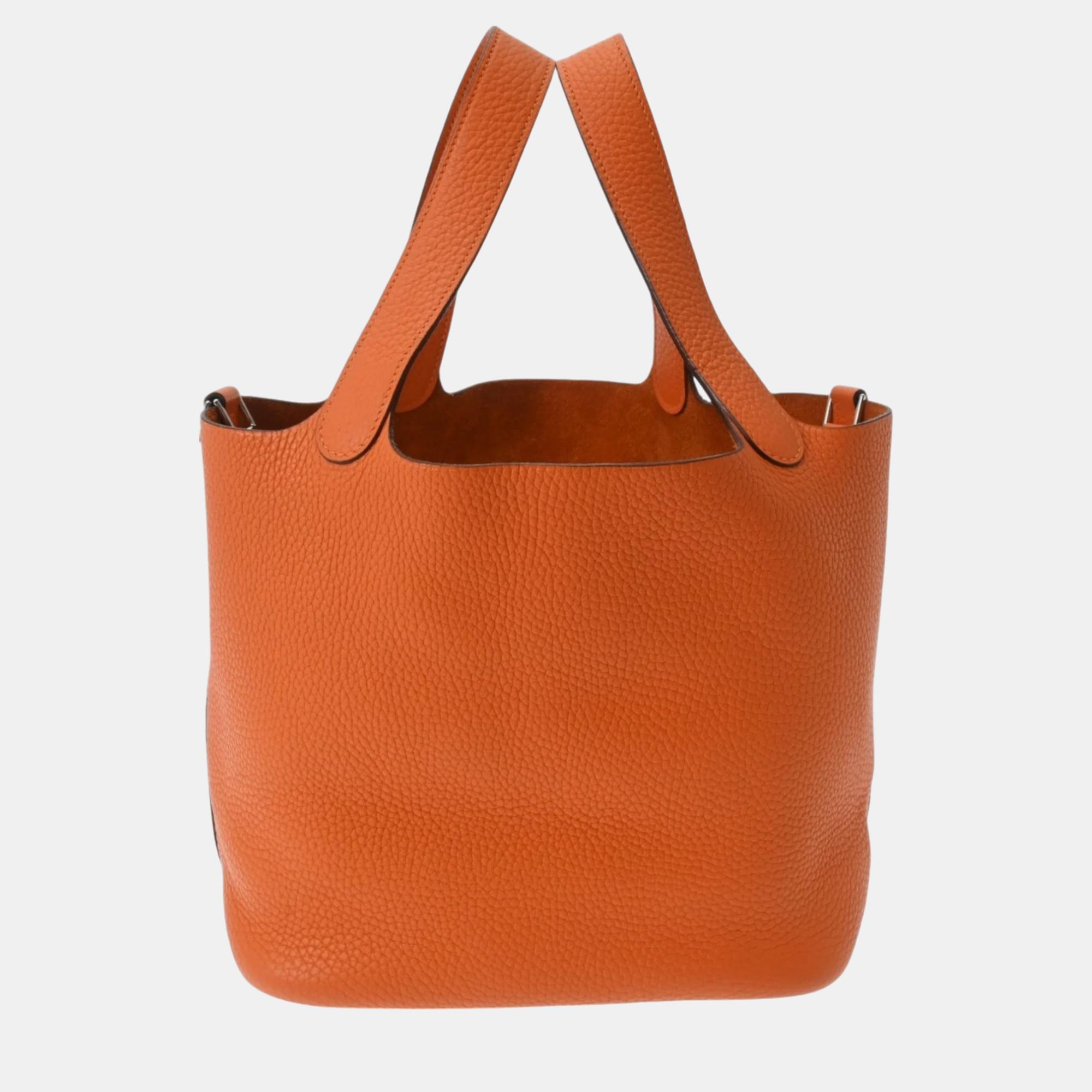 

Hermes Orange Taurillon Clemence Picotin MM Handbag