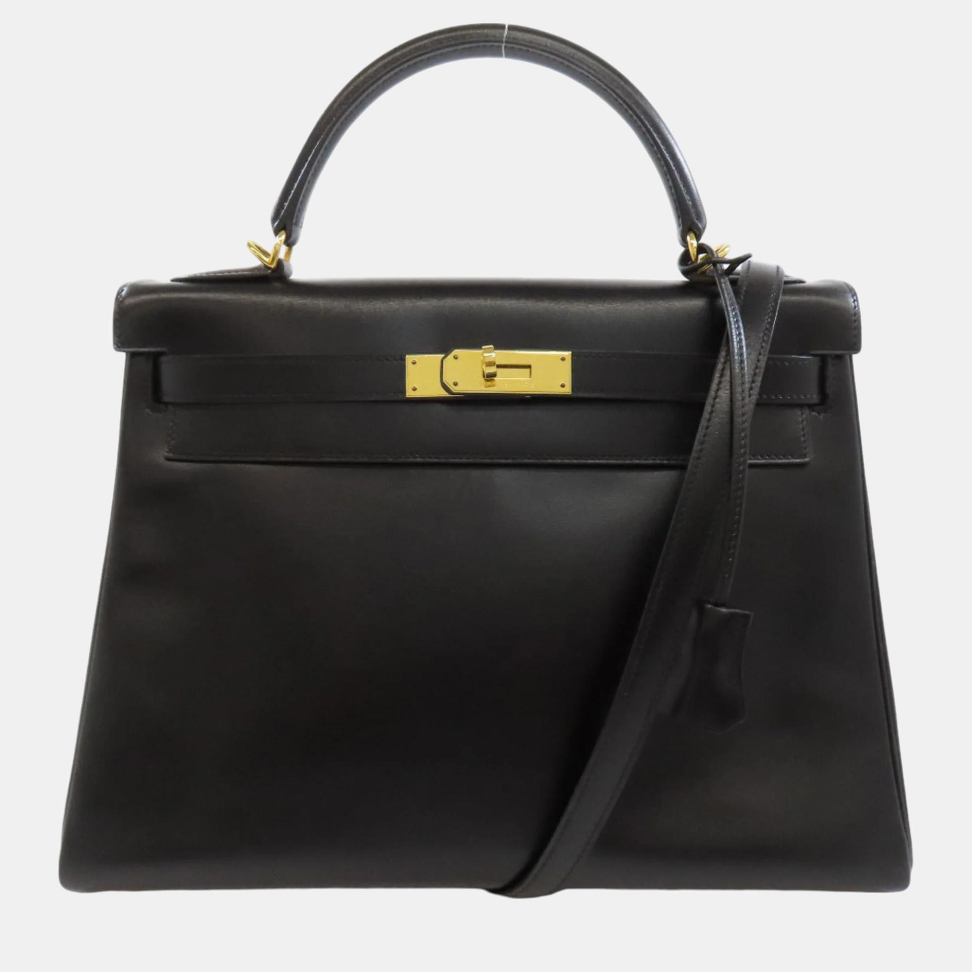 

Hermes Box Calf Kelly 32 Handbag, Black