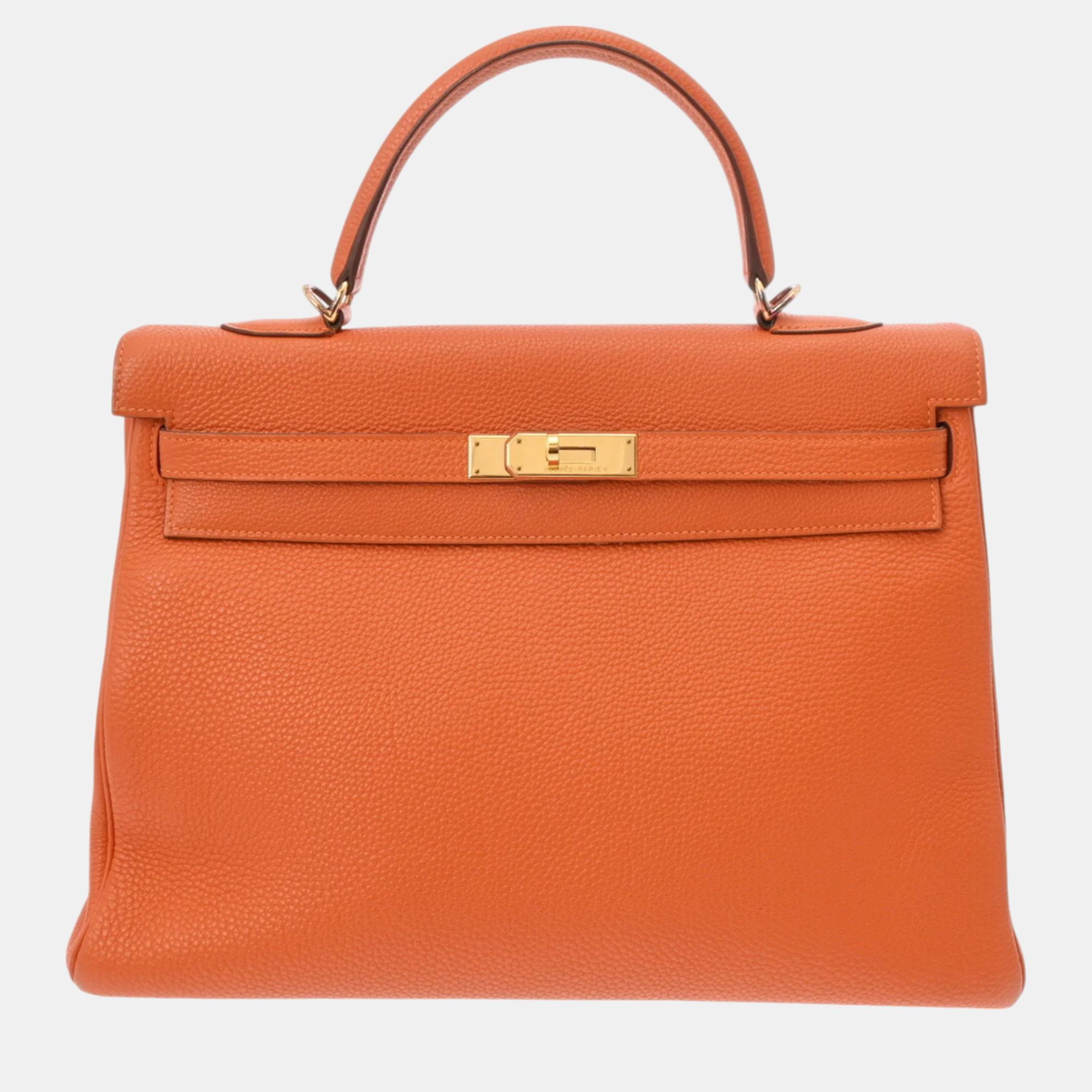 

Hermes Orange Togo Kelly 35 Handbag