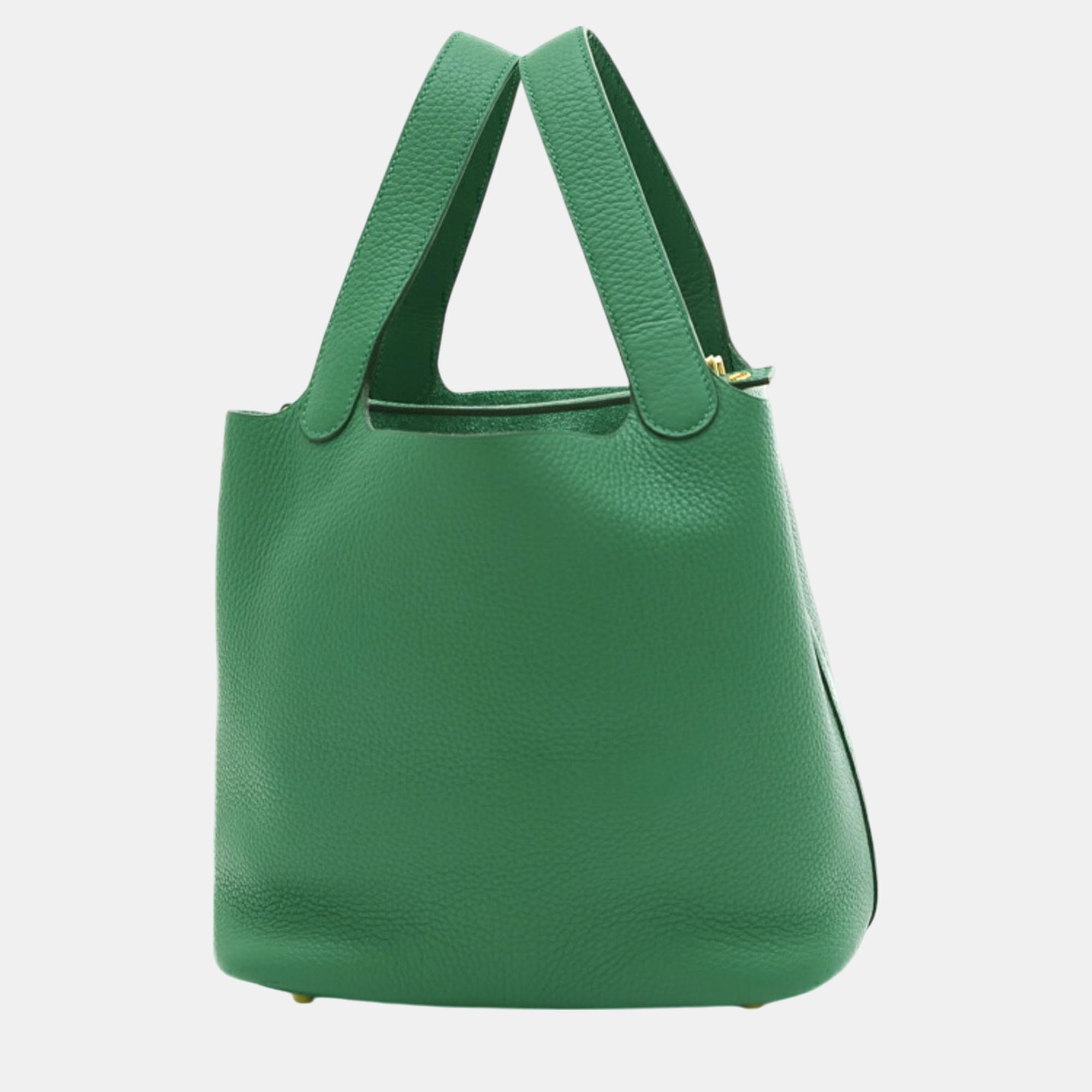 

Hermes Vert Vertigo Taurillon Clemence Picotin Lock MM 22 Handbag, Green