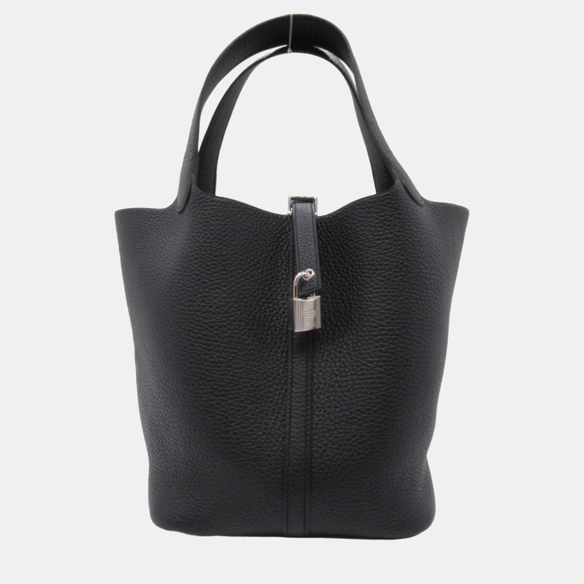 

Hermes Black Noir Taurillon Clemence Calfskin (cowhide) Picotin Lock MM bag