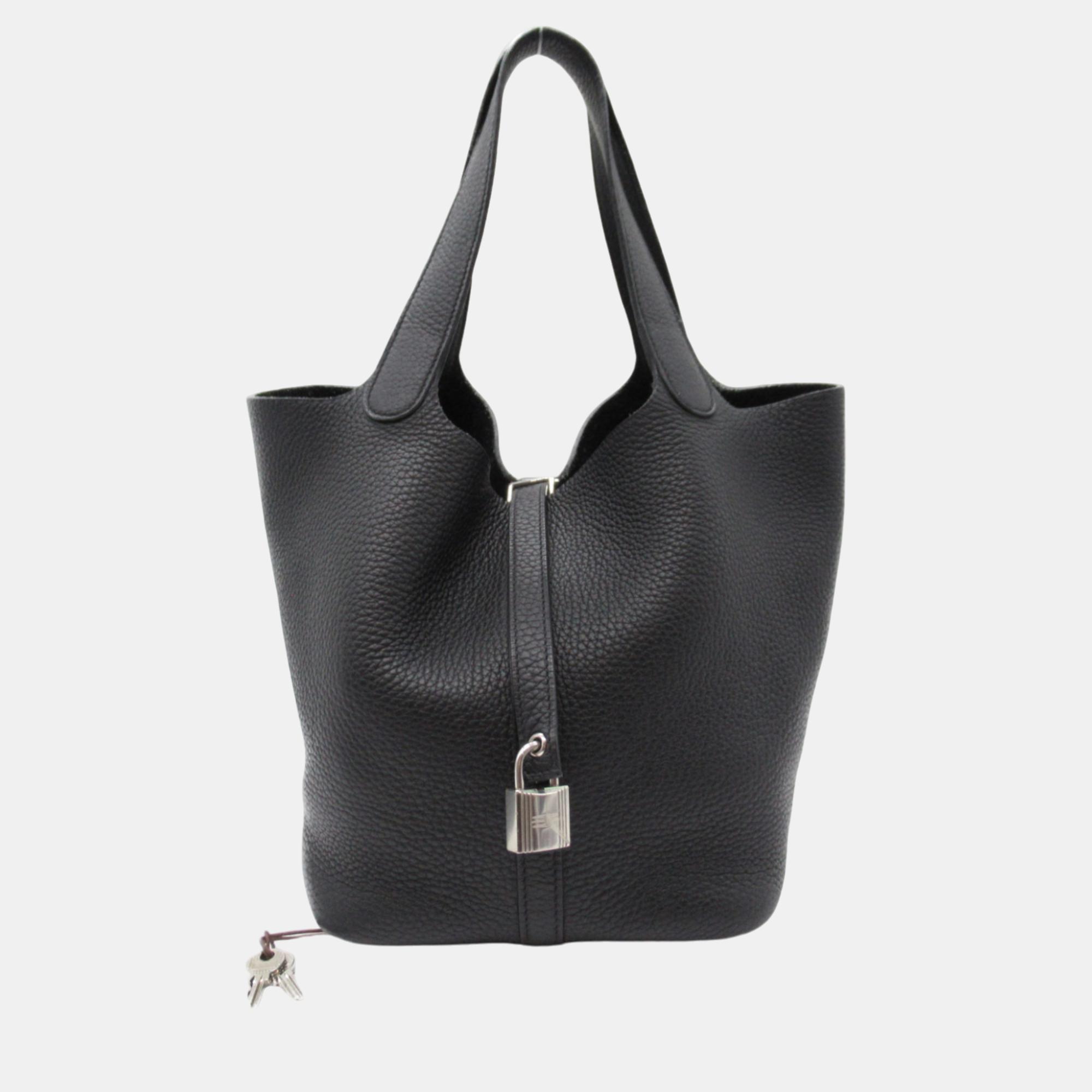 

Hermes Black Noir Taurillon Clemence Calfskin (cowhide) Picotin Lock MM bag