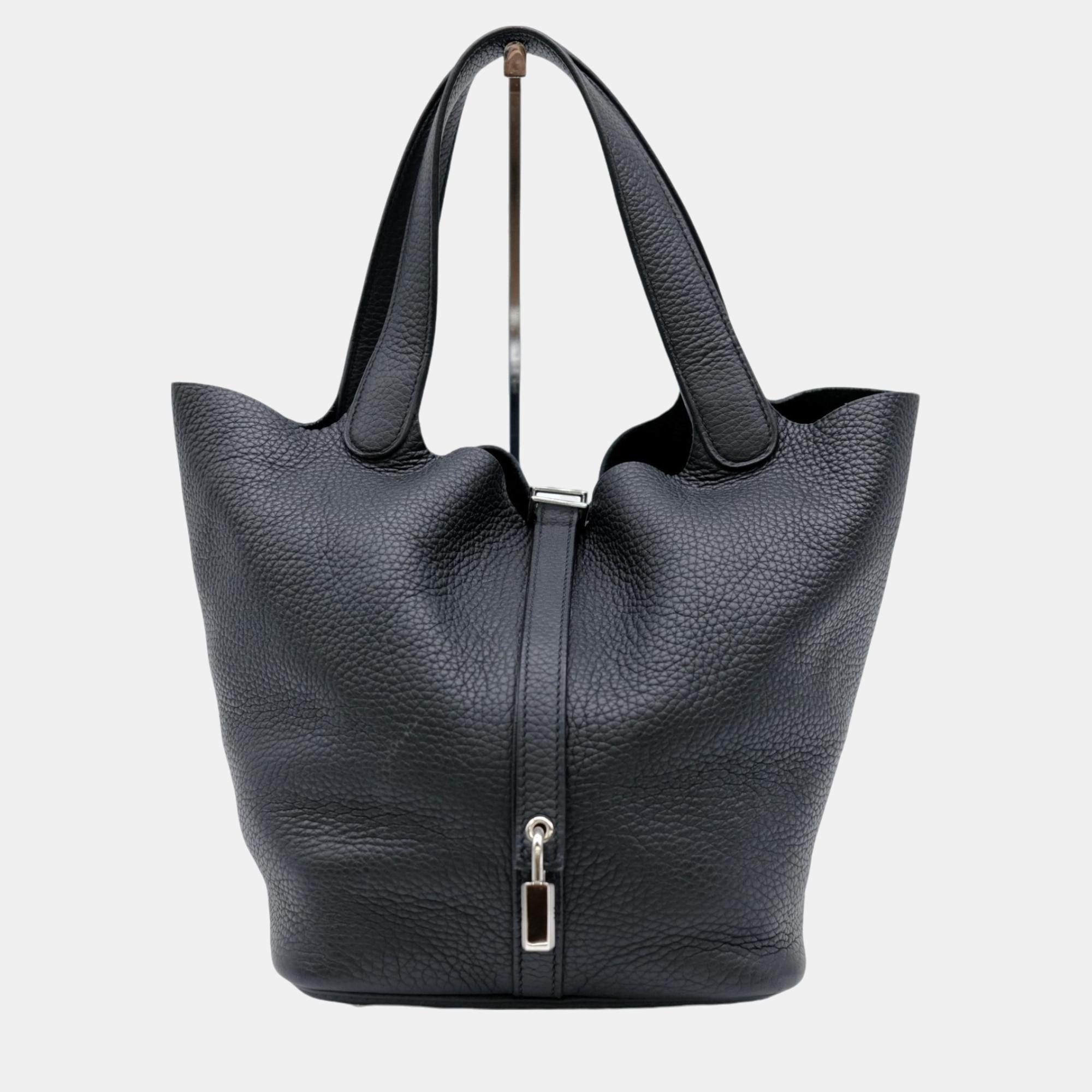 

Hermes Black Taurillon Clemence Leather Picotin Lock MM Handbag