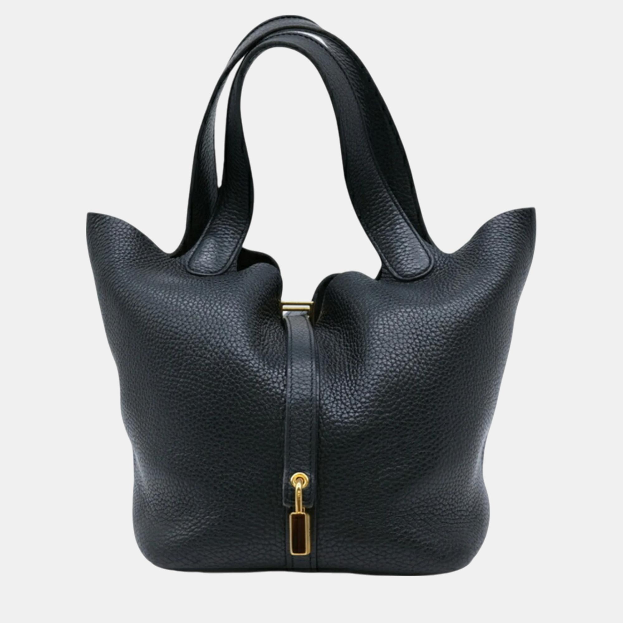 

Hermes Black Taurillon Clemence Leather Picotin Lock MM Handbag